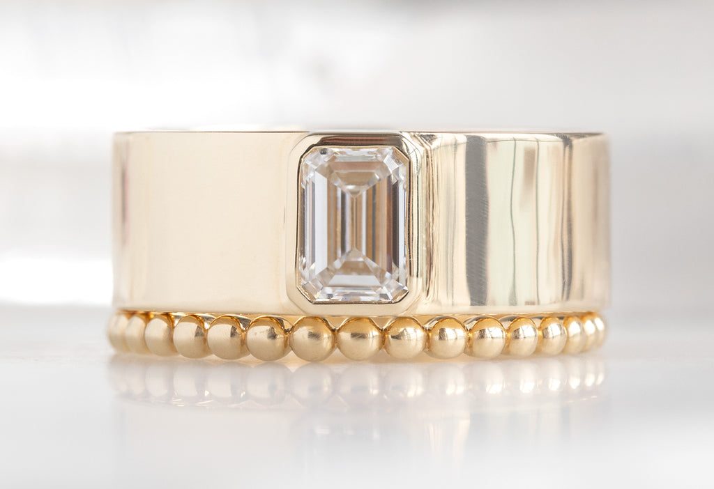 .65ct Emerald-Cut Lab Grown Diamond Cigar Band with Gold Beaded Stacking Band