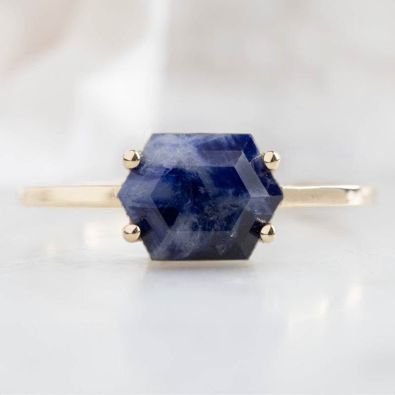 The Raw Sapphire Hexagon Ring | 10K Yellow Gold