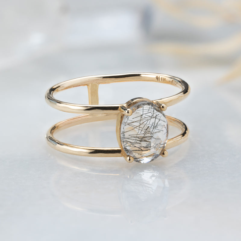 The Tourmaline in Quartz Cage Ring | 10K Yellow Gold