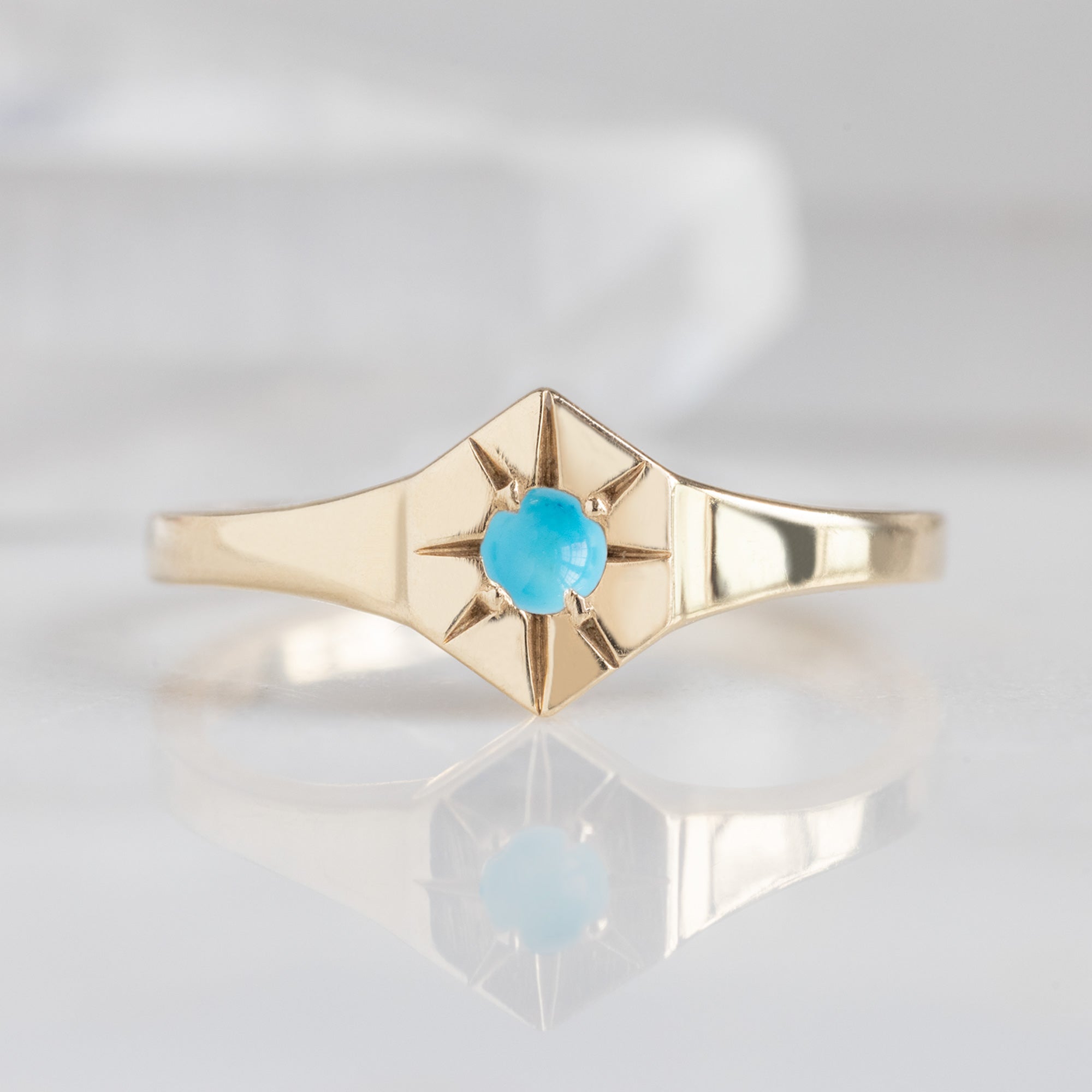 Custom Turquoise Birthstone Signet Ring | 10K Yellow Gold