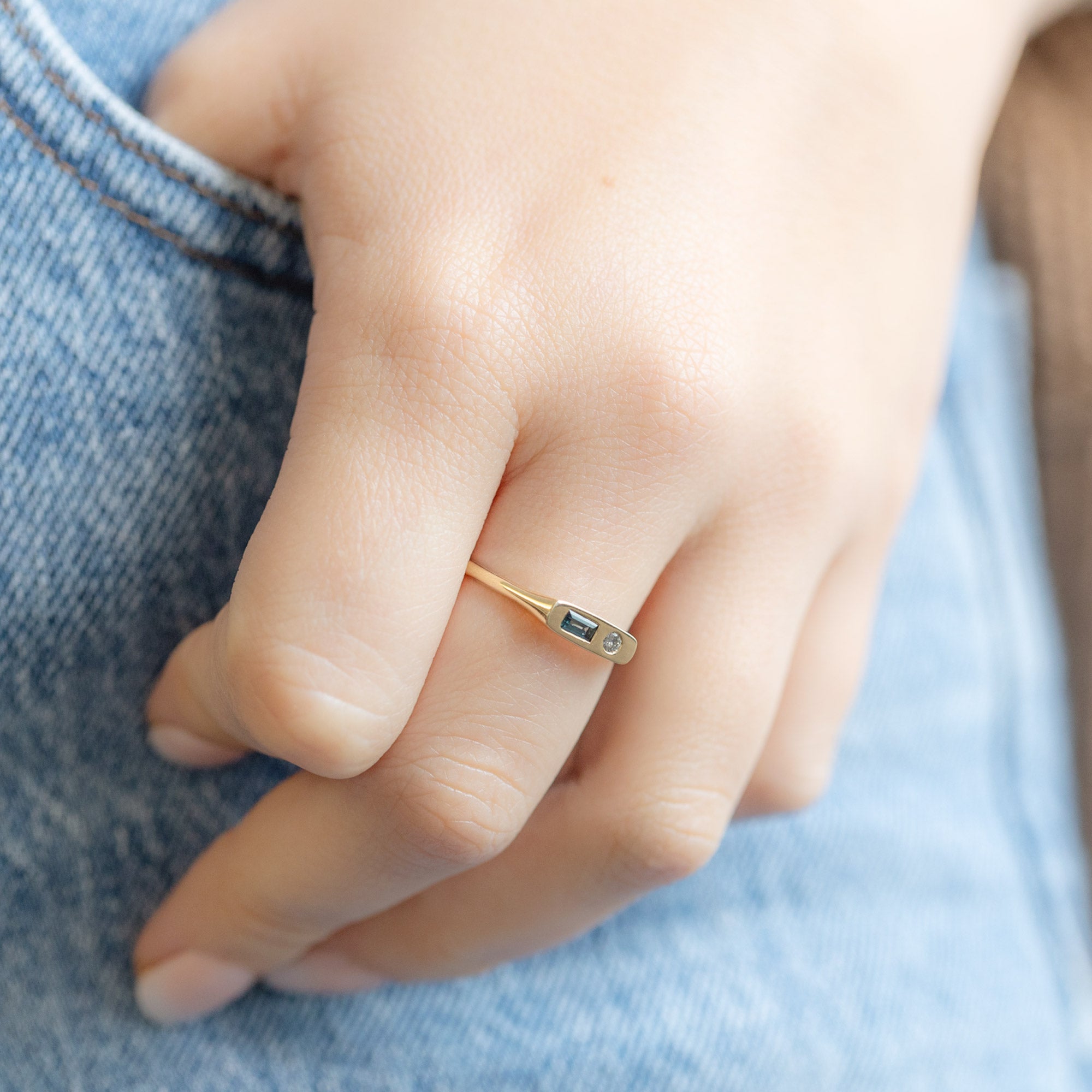 The Asymmetrical Sapphire + Diamond Signet Ring | 10K Yellow Gold