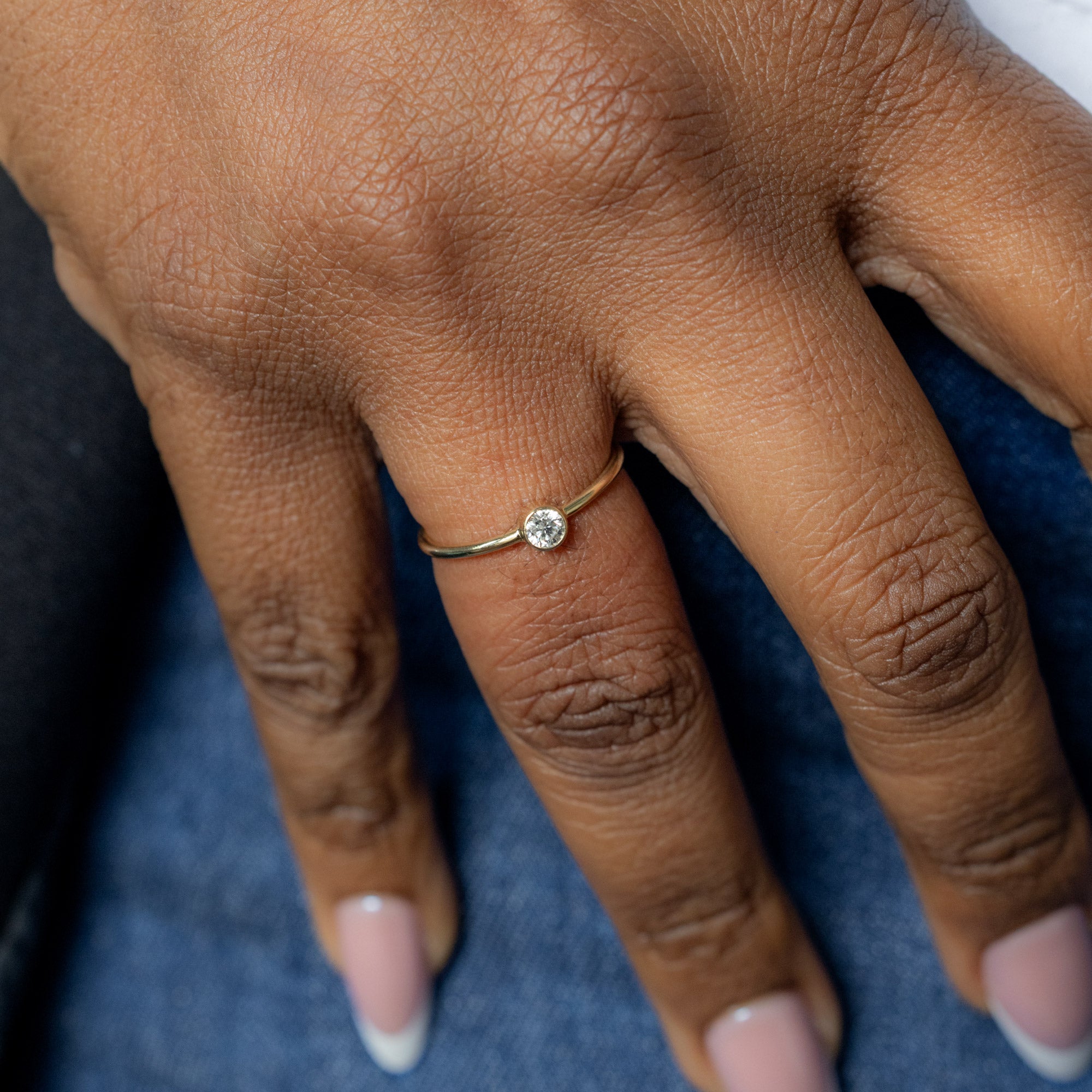 Round-Cut Lab Grown Diamond Stacking Ring in 10K Yellow Gold on Model