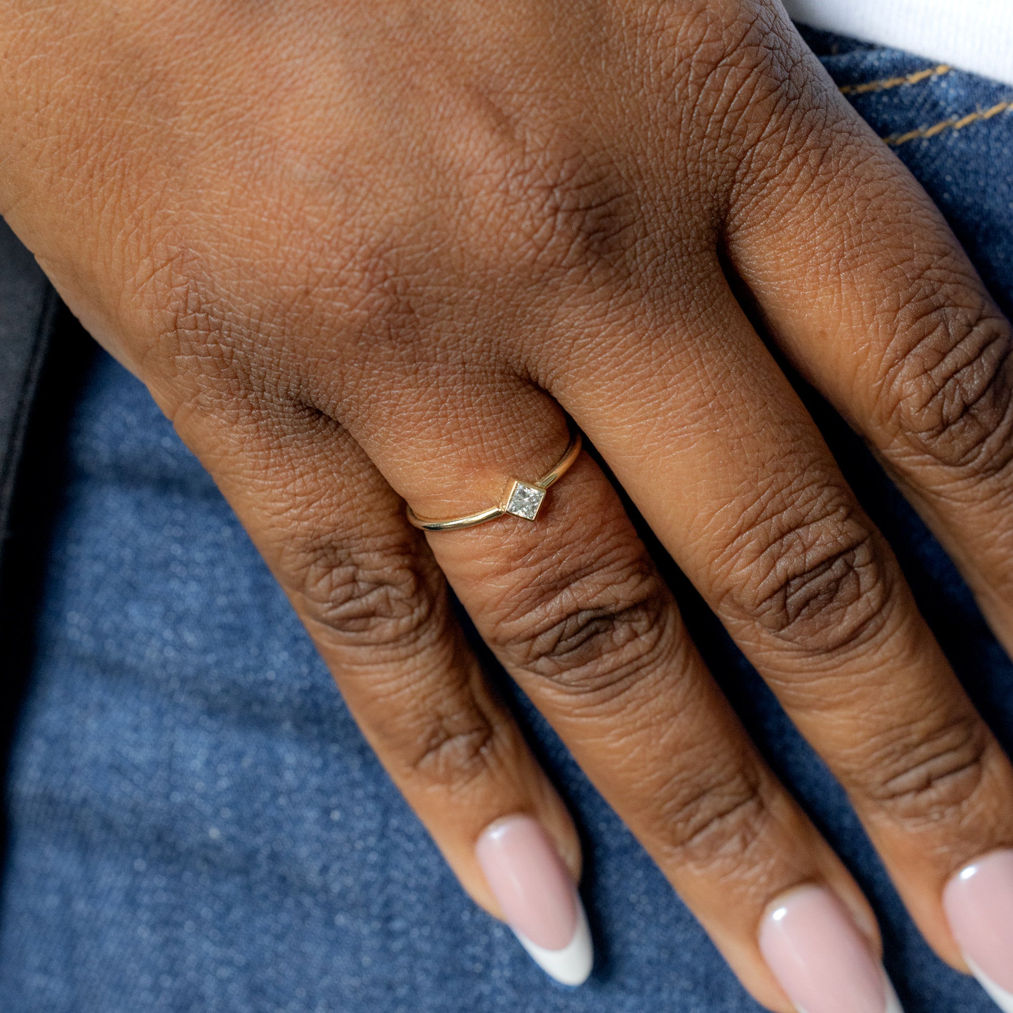 Geometric Diamond Stacking Ring in 10K Yellow Gold on Model