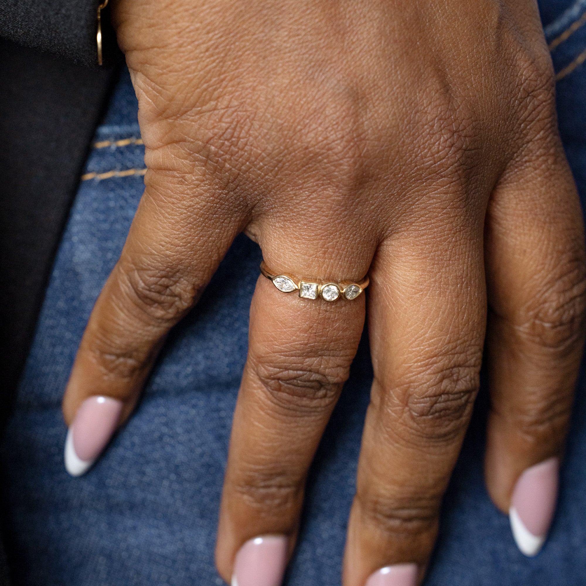 Diamond Squad Stacking Ring in 10K Yellow Gold on Model