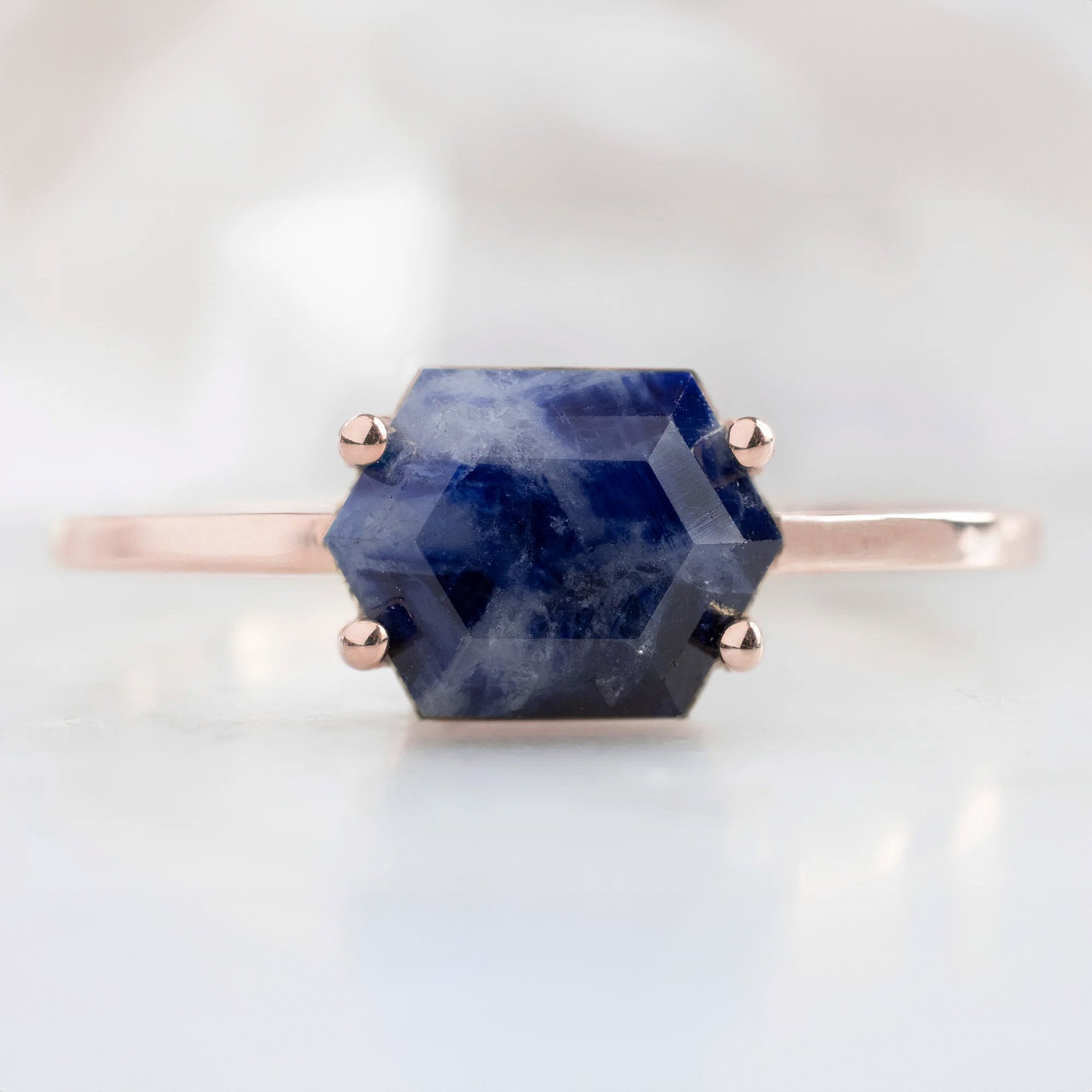 The Raw Sapphire Hexagon Ring | 10K Rose Gold