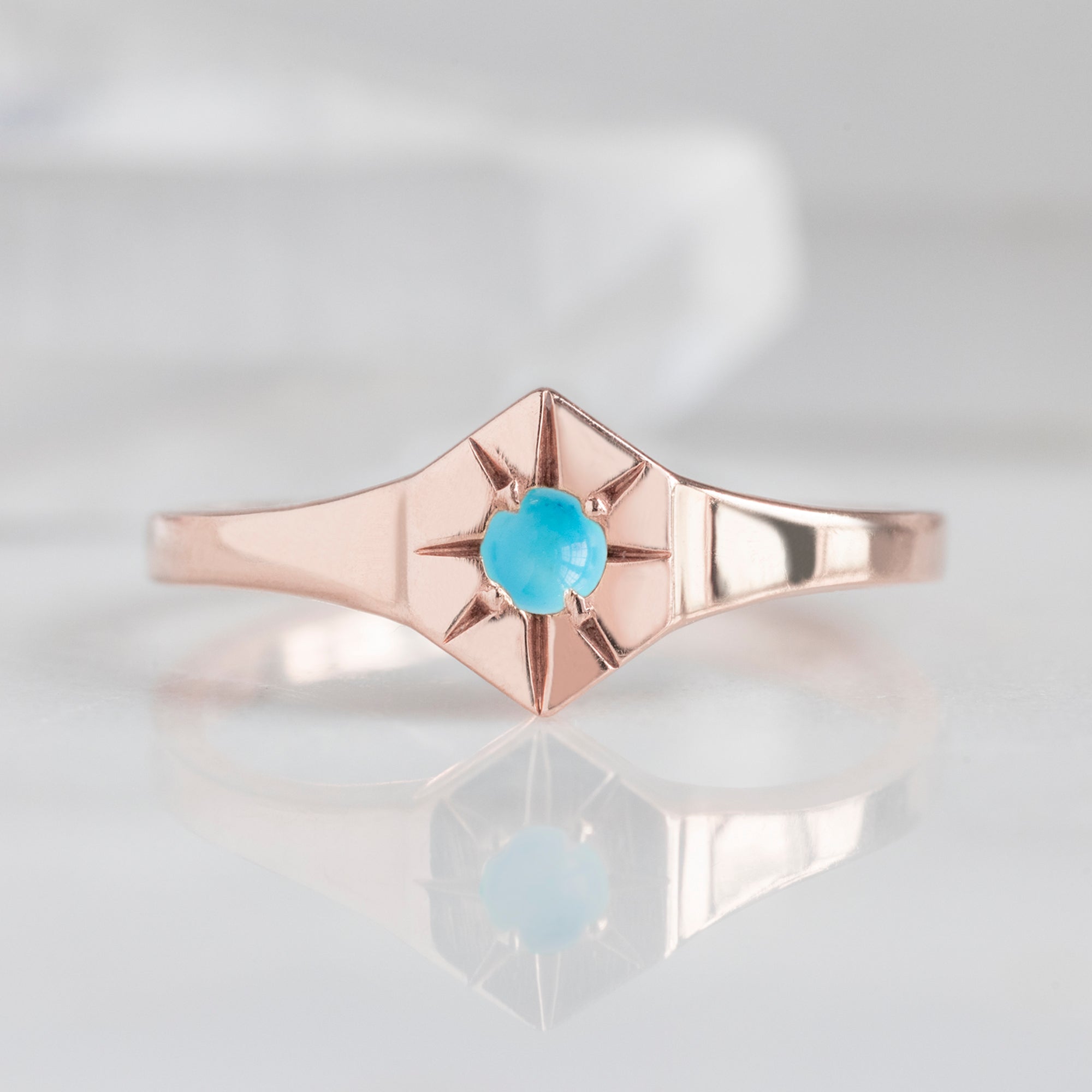 Custom Turquoise Birthstone Signet Ring | 10K Rose Gold