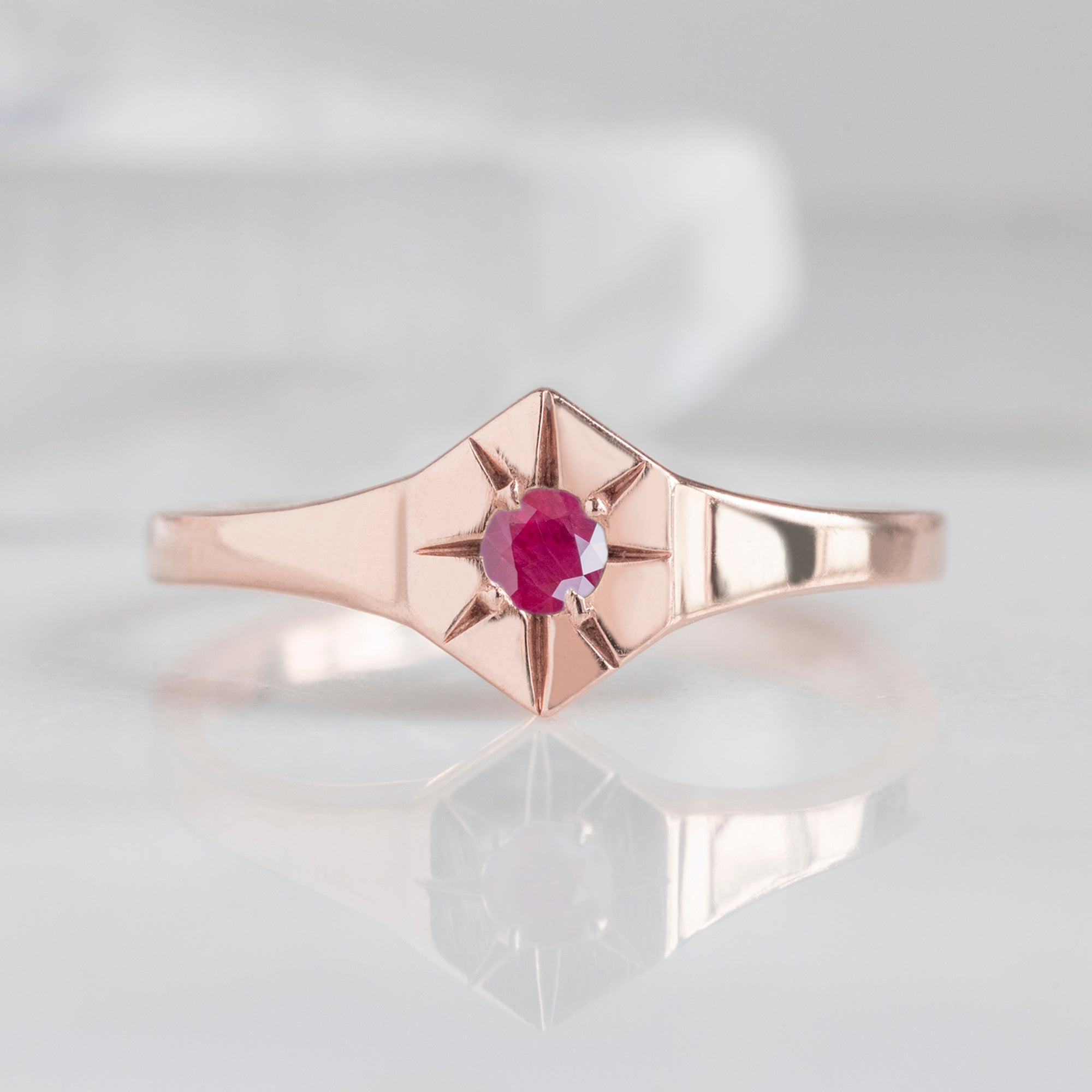 Custom Ruby Birthstone Signet Ring | 10K Rose Gold