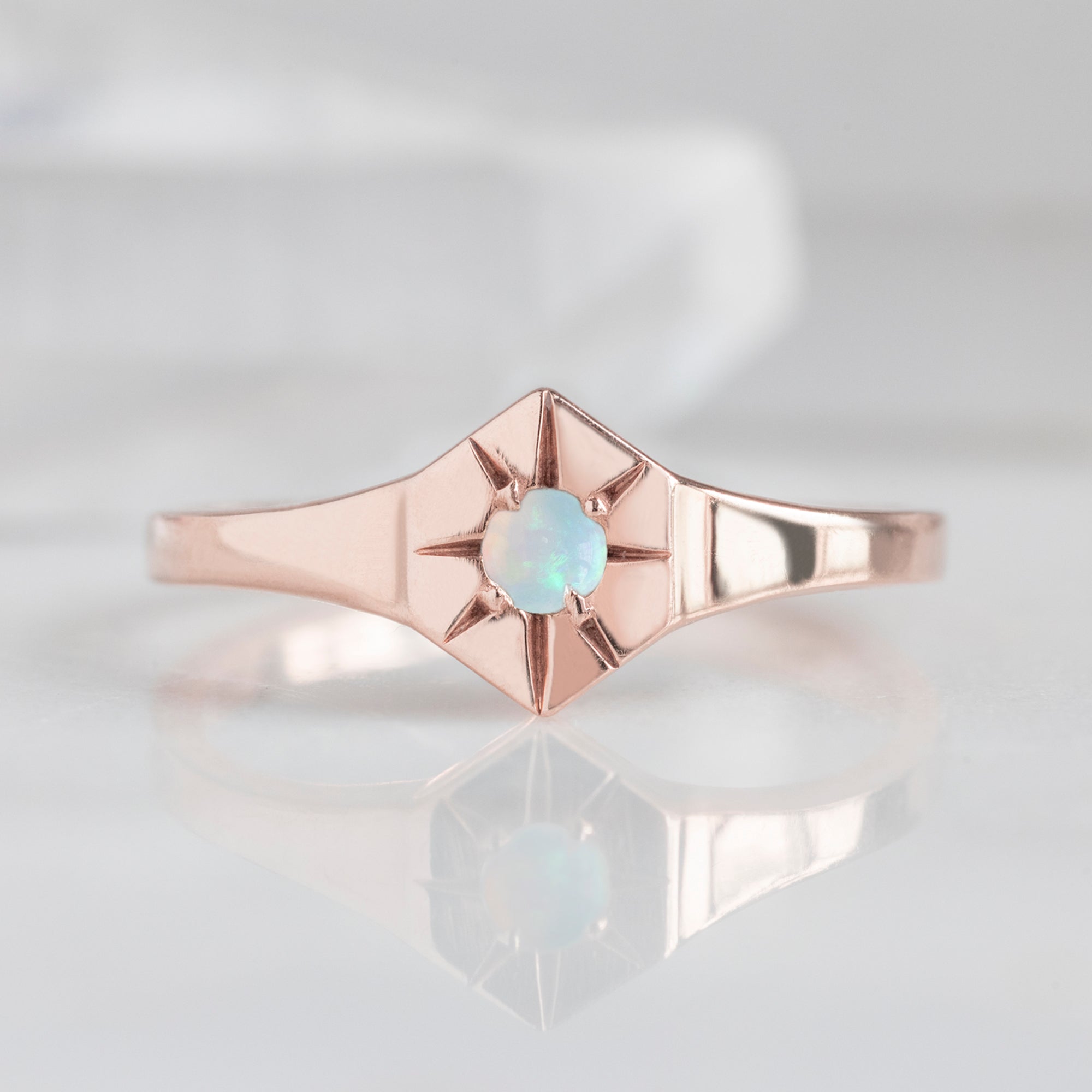 Custom Opal Birthstone Signet Ring | 10K Rose Gold