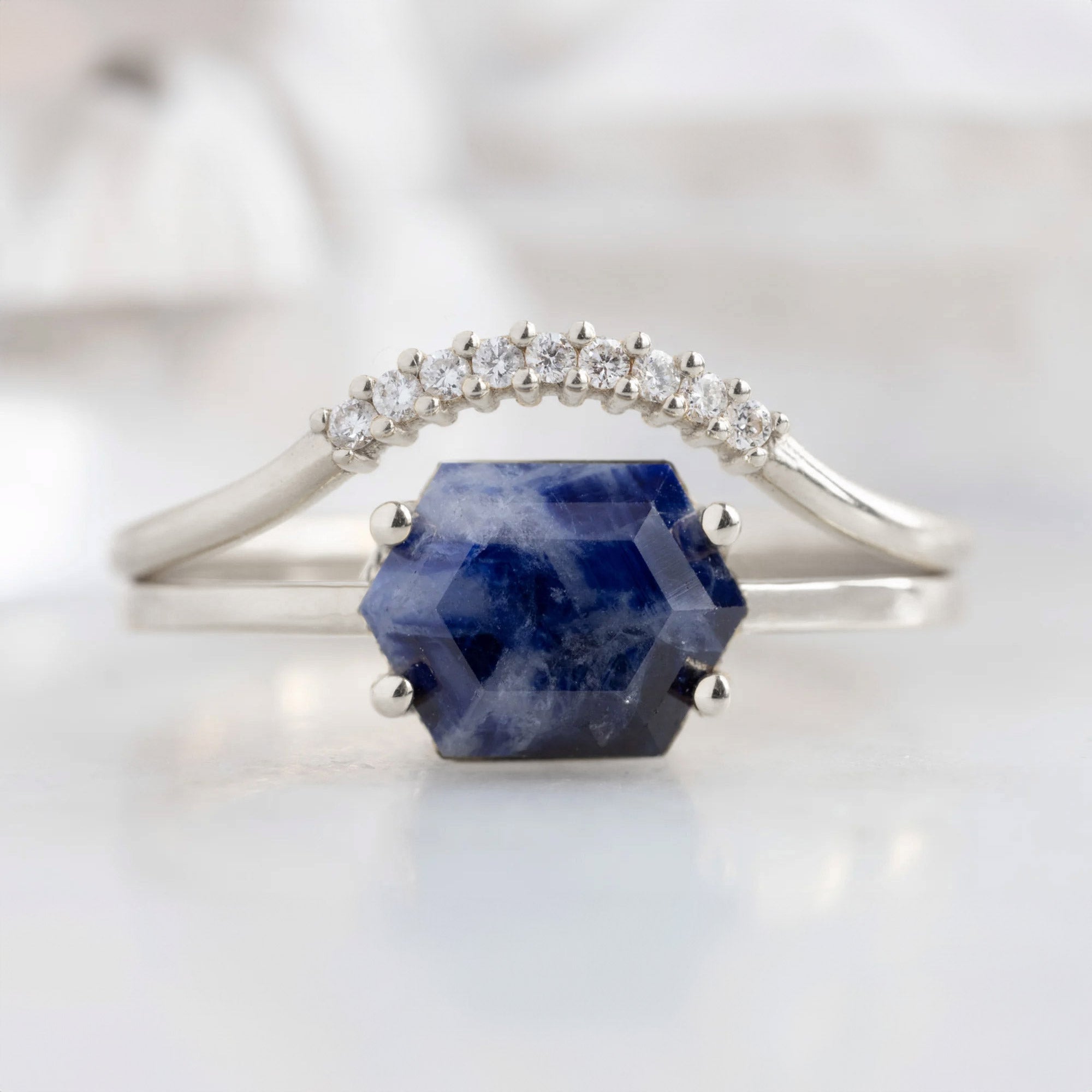 The Raw Sapphire Hexagon Ring | 10K White Gold