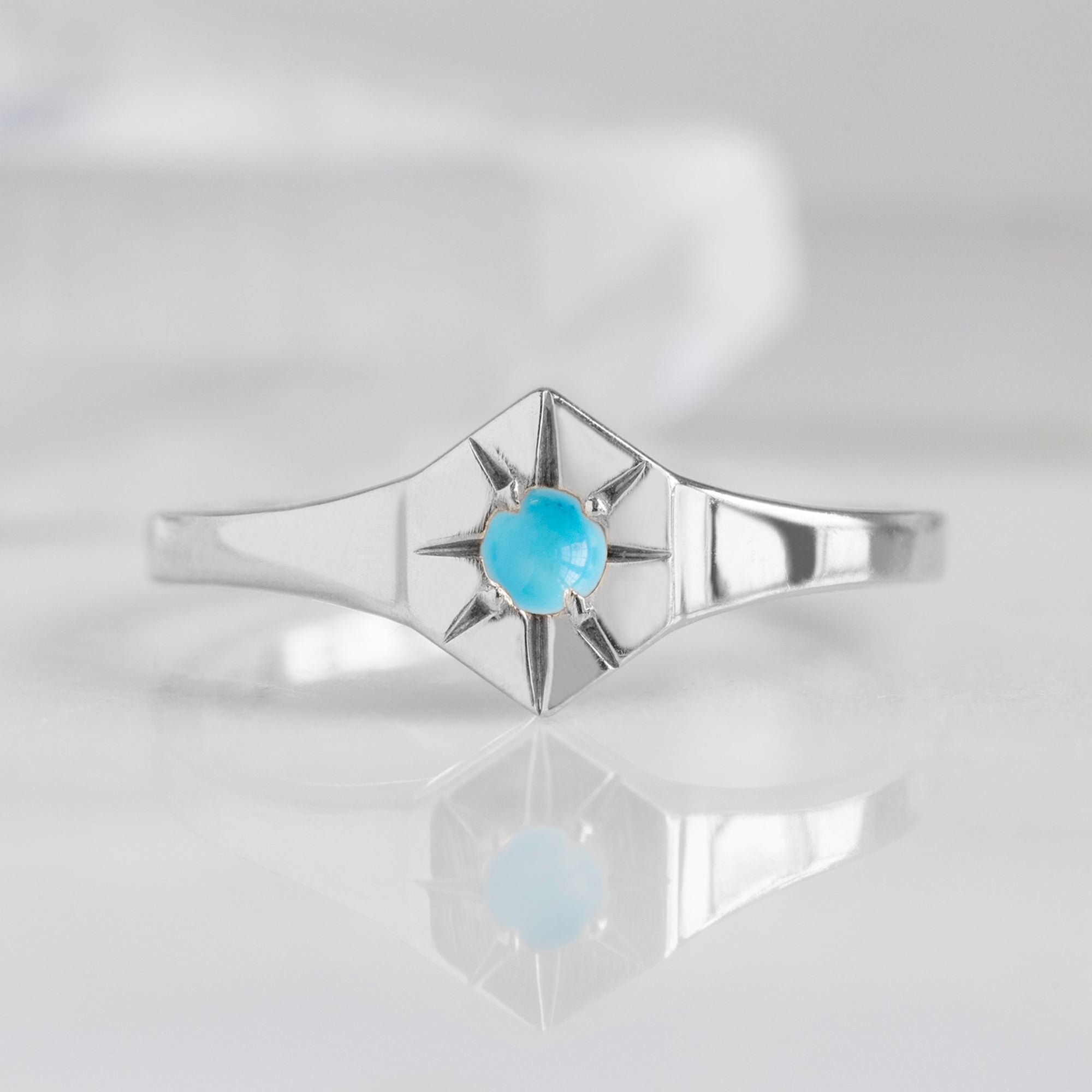 Custom Turquoise Birthstone Signet Ring | 10K White Gold