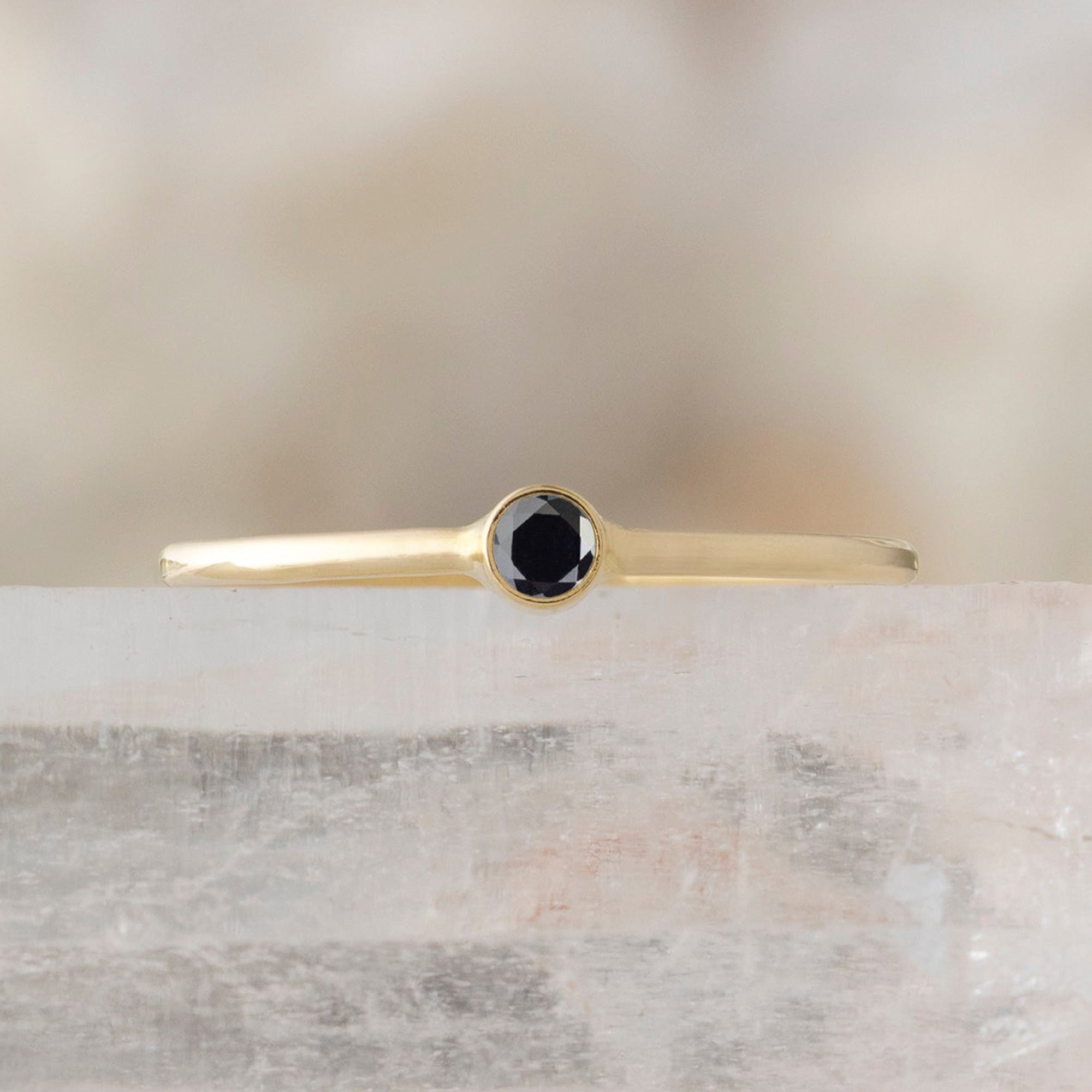 The Teensy Custom Black Diamond Stacking Ring | 14K Yellow Gold