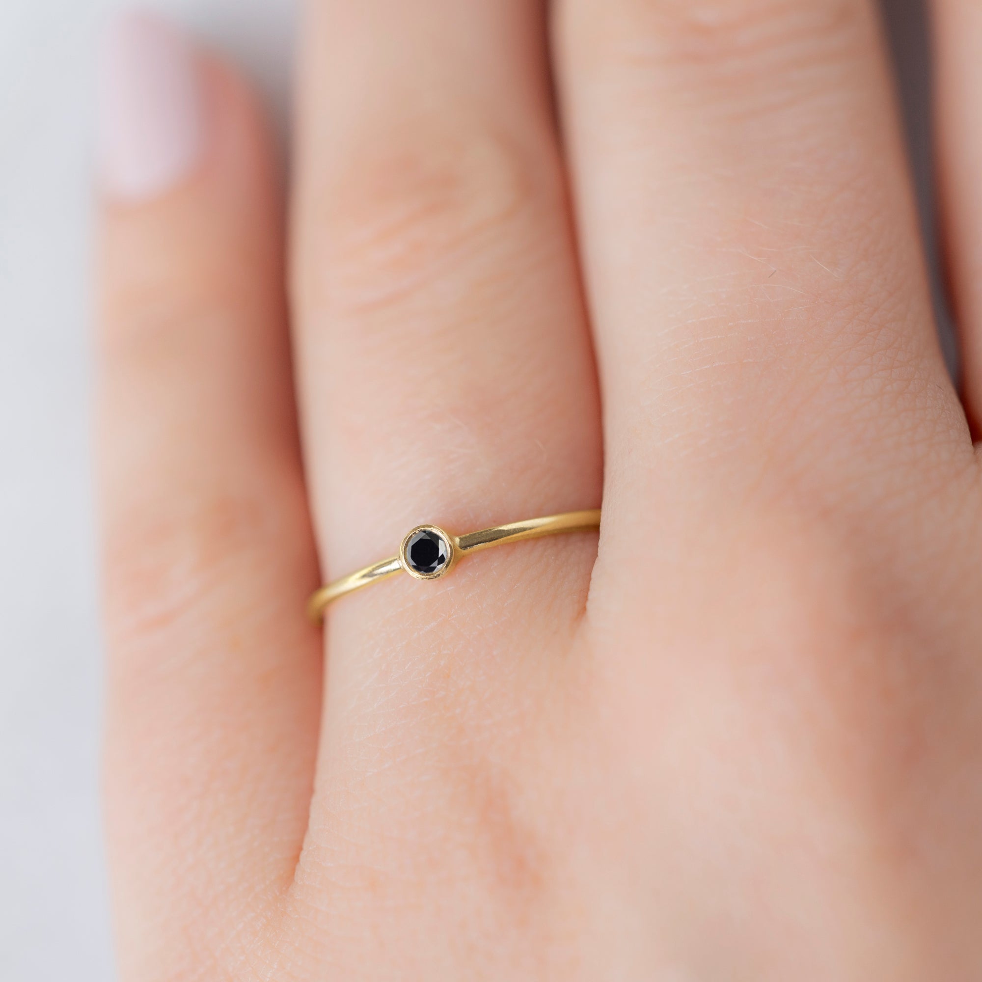 The Teensy Custom Black Diamond Stacking Ring | 14K Yellow Gold