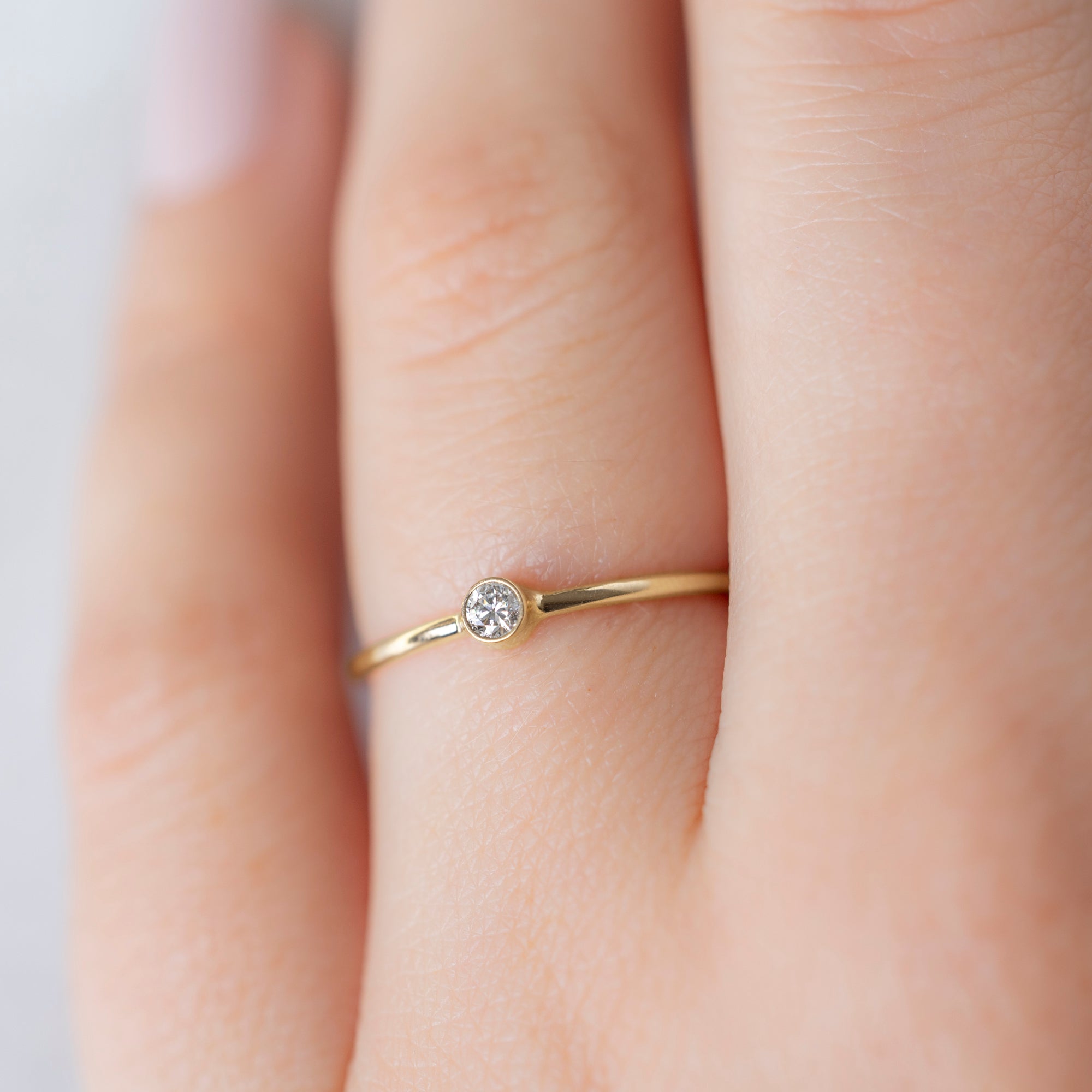 The Teensy Custom White Diamond Stacking Ring | 14K Yellow Gold