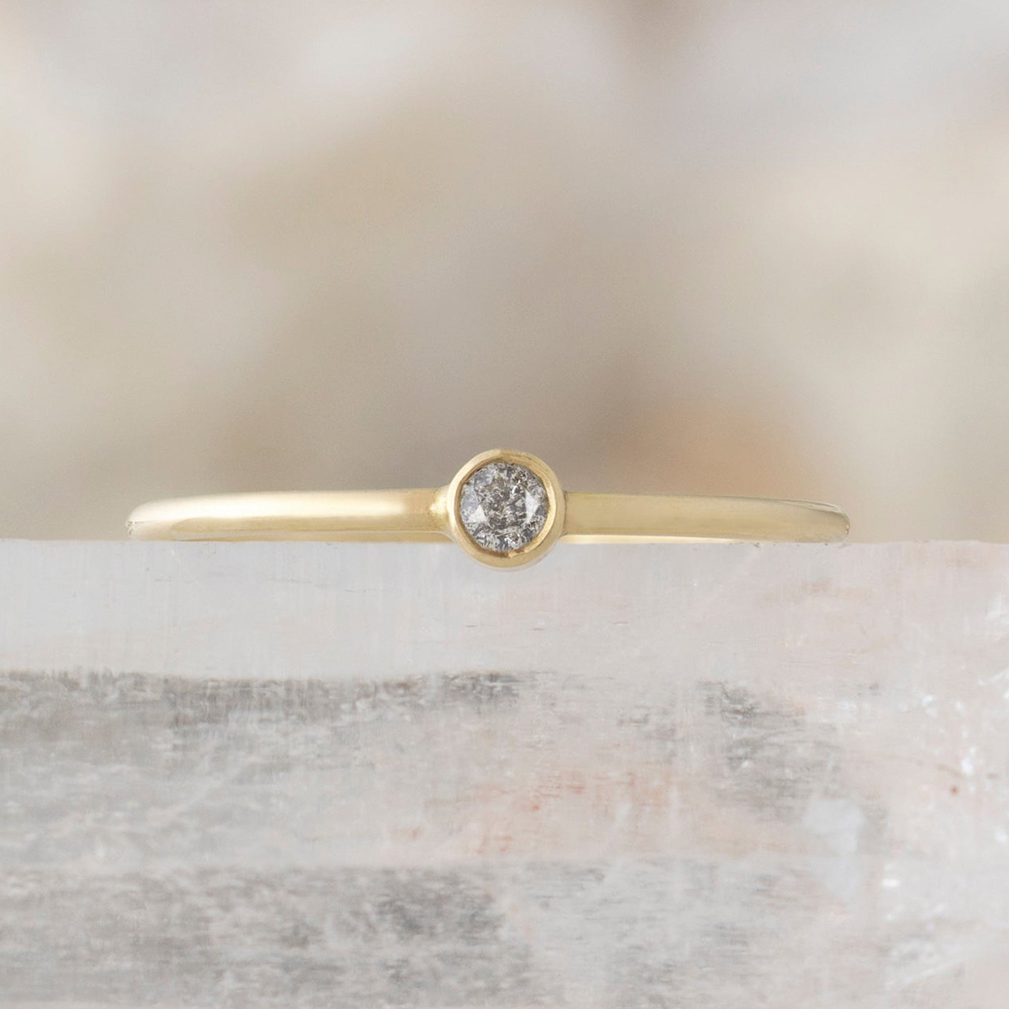 The Teensy Custom Salt and Pepper Diamond Stacking Ring | 14K Yellow Gold