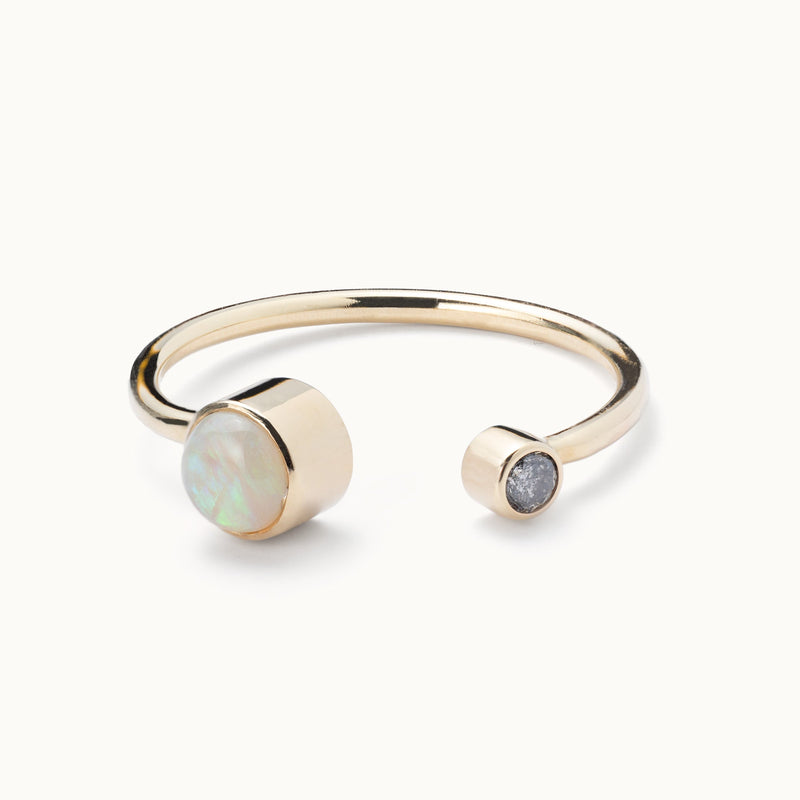 The Open Cuff Opal + Diamond Ring | 14K Yellow Gold