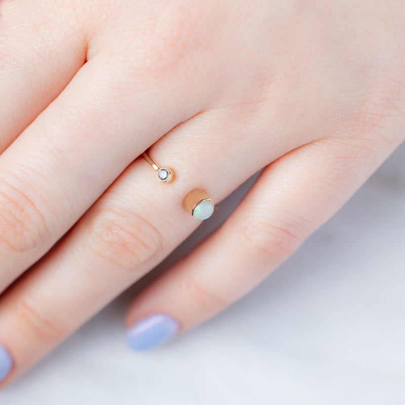 The Open Cuff Opal + Diamond Ring | 14K Yellow Gold