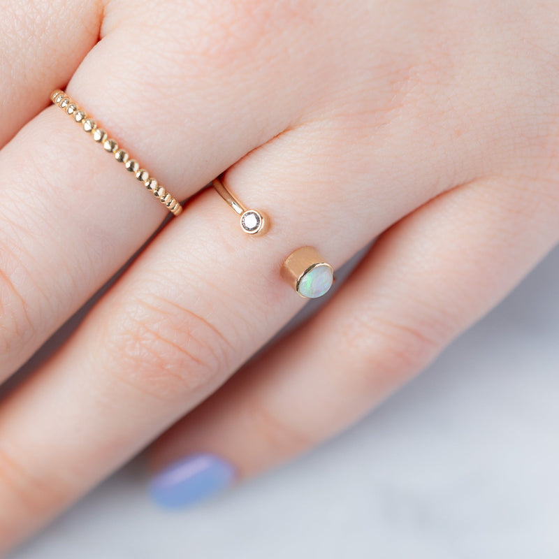 The Open Cuff Opal + Diamond Ring | 14K Yellow Gold