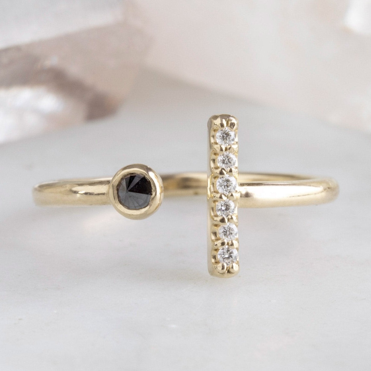 The Black + White Diamond Linea Ring | 14K Yellow Gold