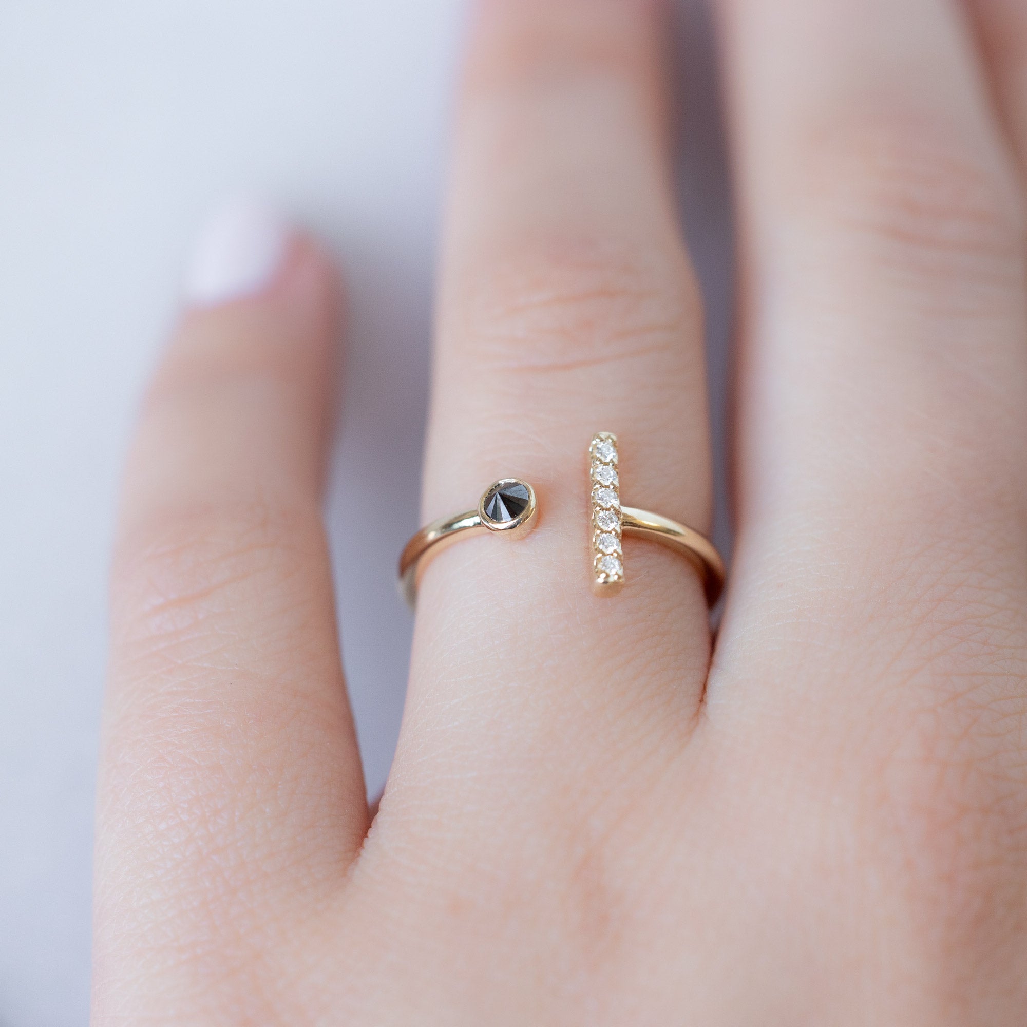 The Black + White Diamond Linea Ring | 14K Yellow Gold