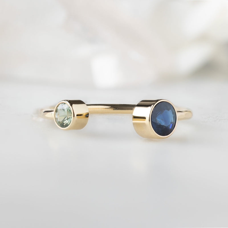 The Open Cuff Blue + Green Sapphire Ring | 14K Yellow Gold