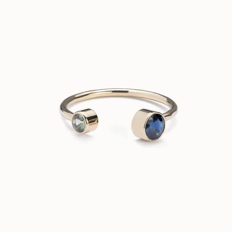 The Open Cuff Blue + Green Sapphire Ring | 14K Yellow Gold