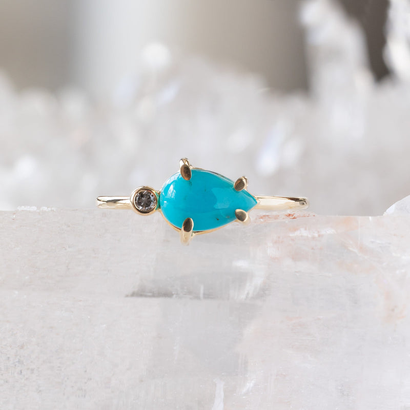 The Asymmetrical Turquoise + Diamond Ring | 14K Yellow Gold