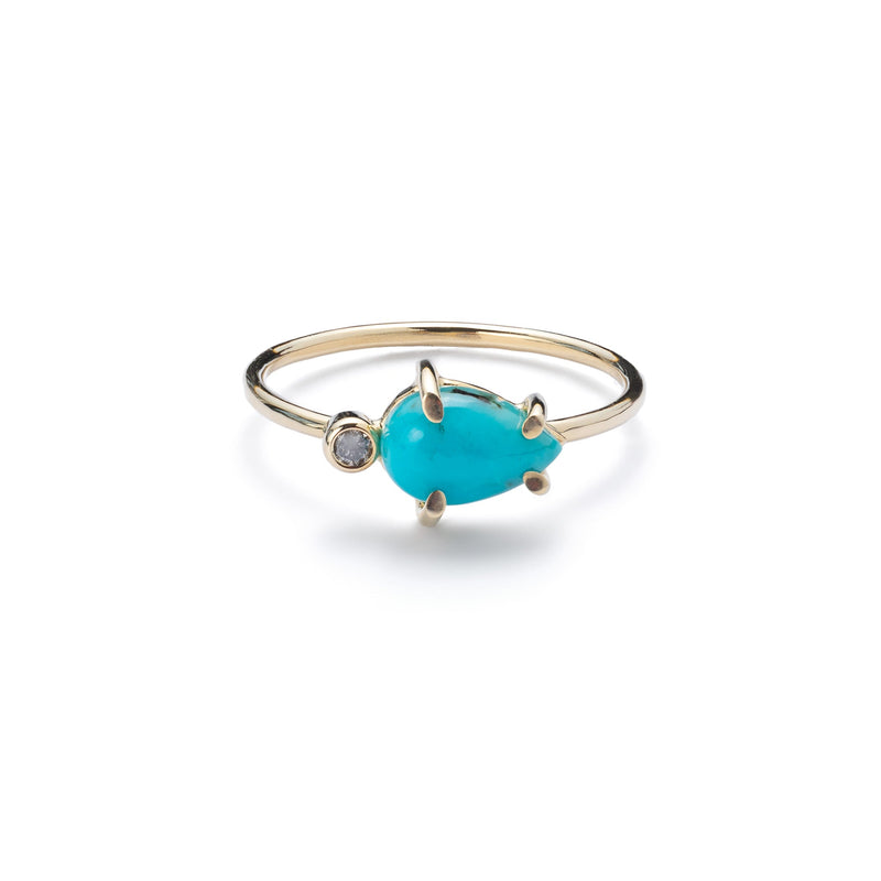 The Asymmetrical Turquoise + Diamond Ring | 14K Yellow Gold