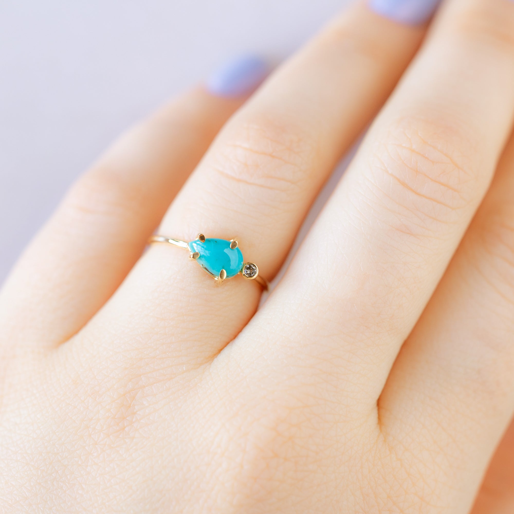 The Asymmetrical Turquoise + Diamond Ring | 14K Yellow Gold