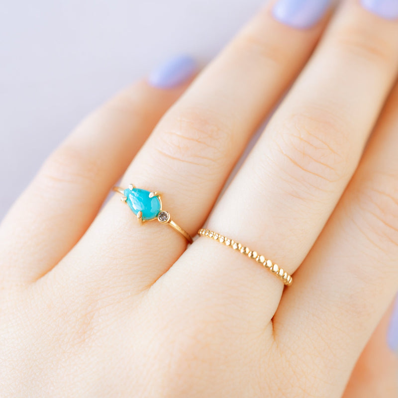 The Asymmetrical Turquoise + Diamond Ring | 14K Yellow Gold