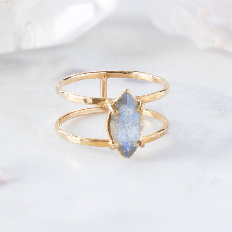 The Labradorite Cage Ring | 14K Yellow Gold