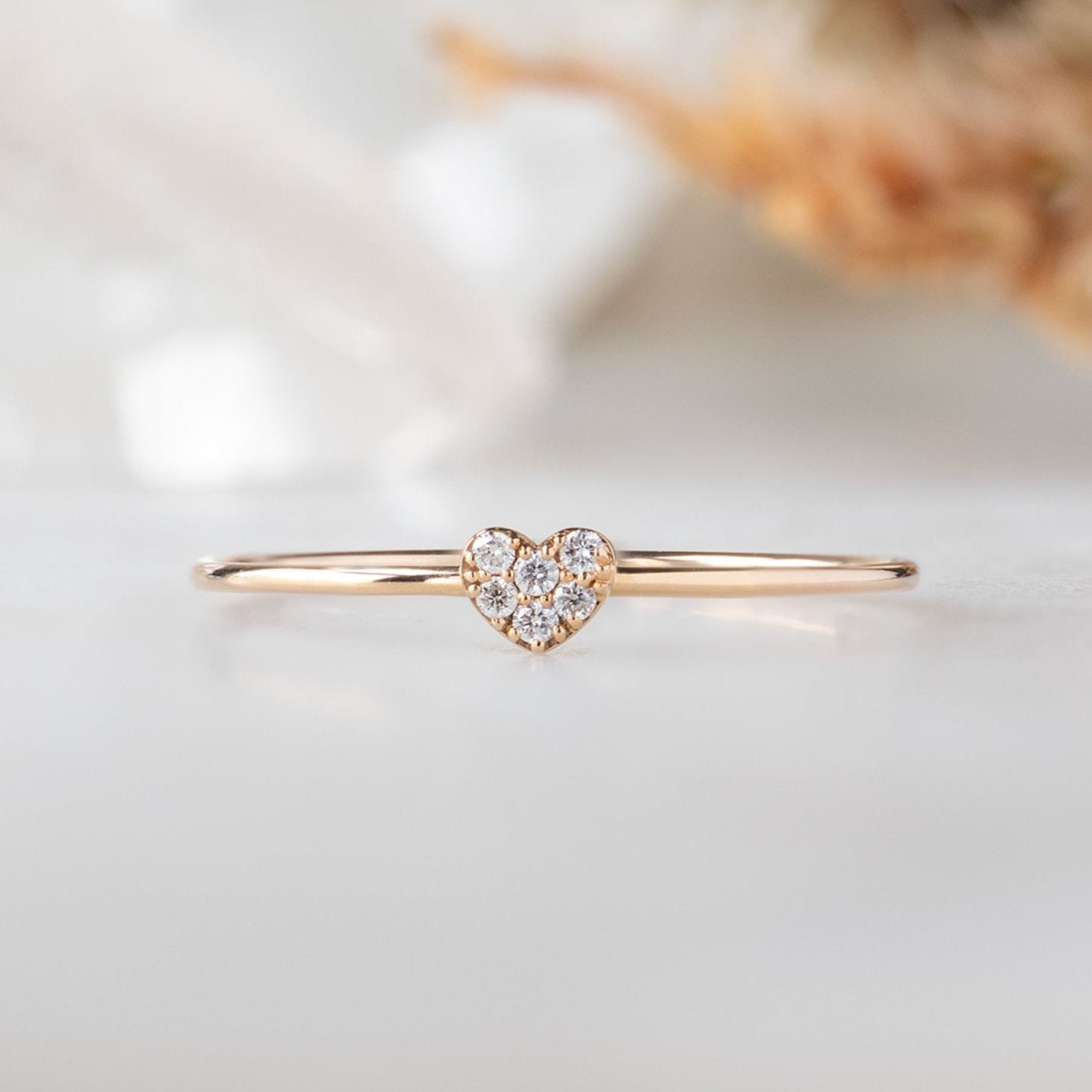 The Sweetheart White Diamond Pavé Ring | 14K Yellow Gold