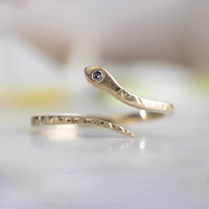 The Salt and Pepper Diamond Serpent Ring | 14K Yellow Gold