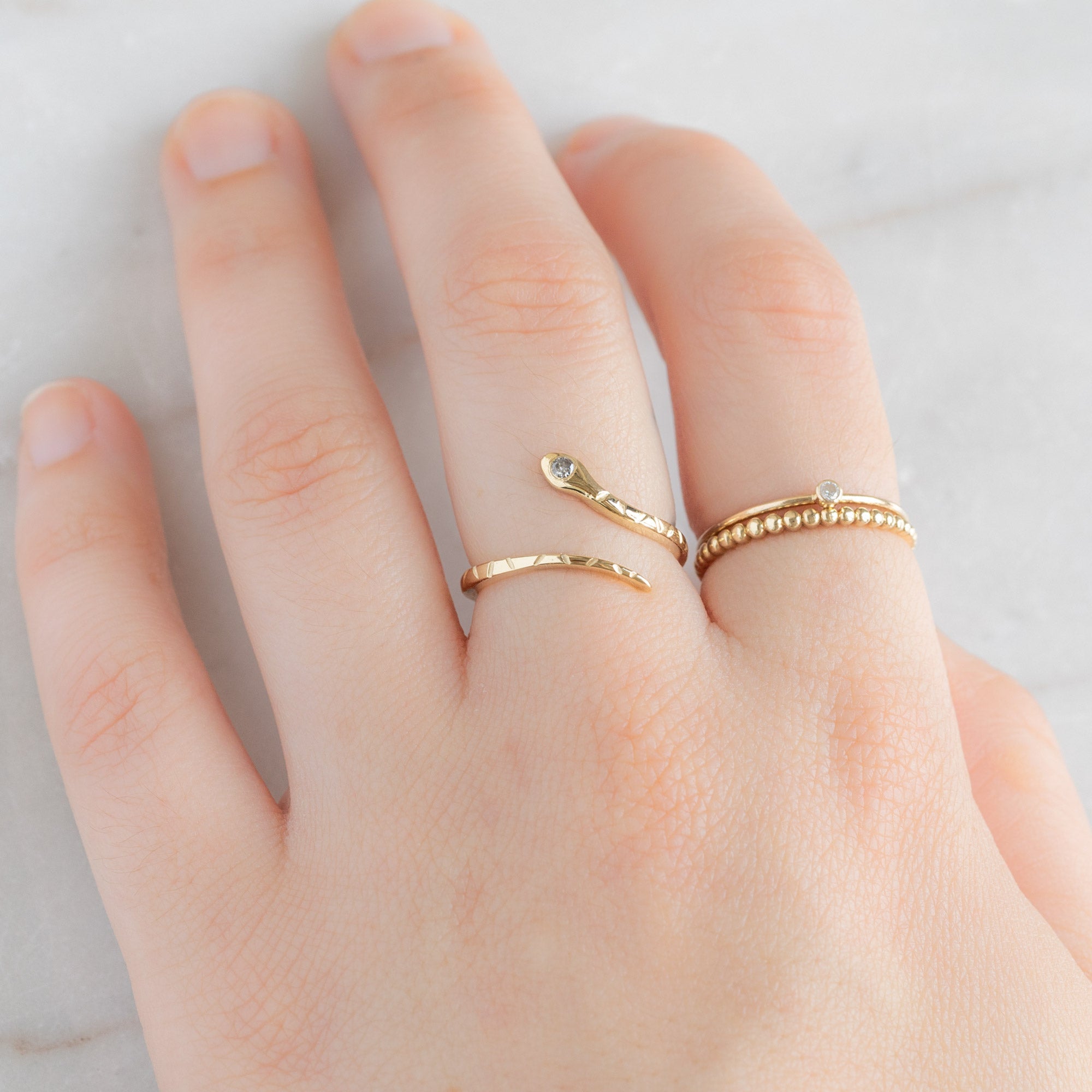 The Salt and Pepper Diamond Serpent Ring | 14K Yellow Gold