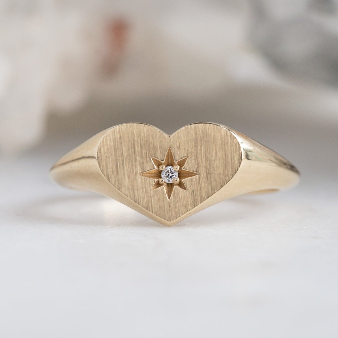 The Sweetheart White Diamond Signet Ring | 14K Yellow Gold