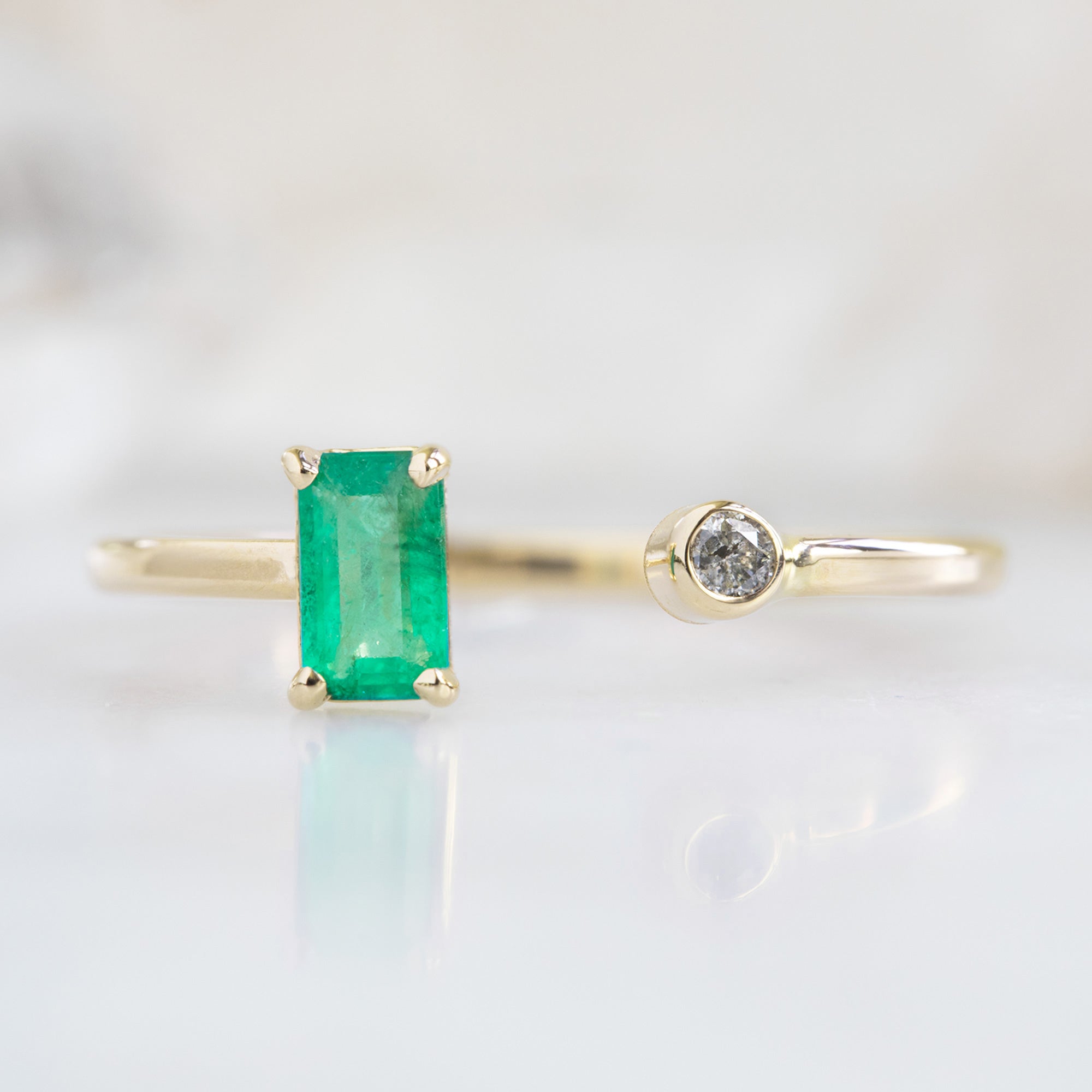 The Open Cuff Emerald + Diamond Ring | 14K Yellow Gold