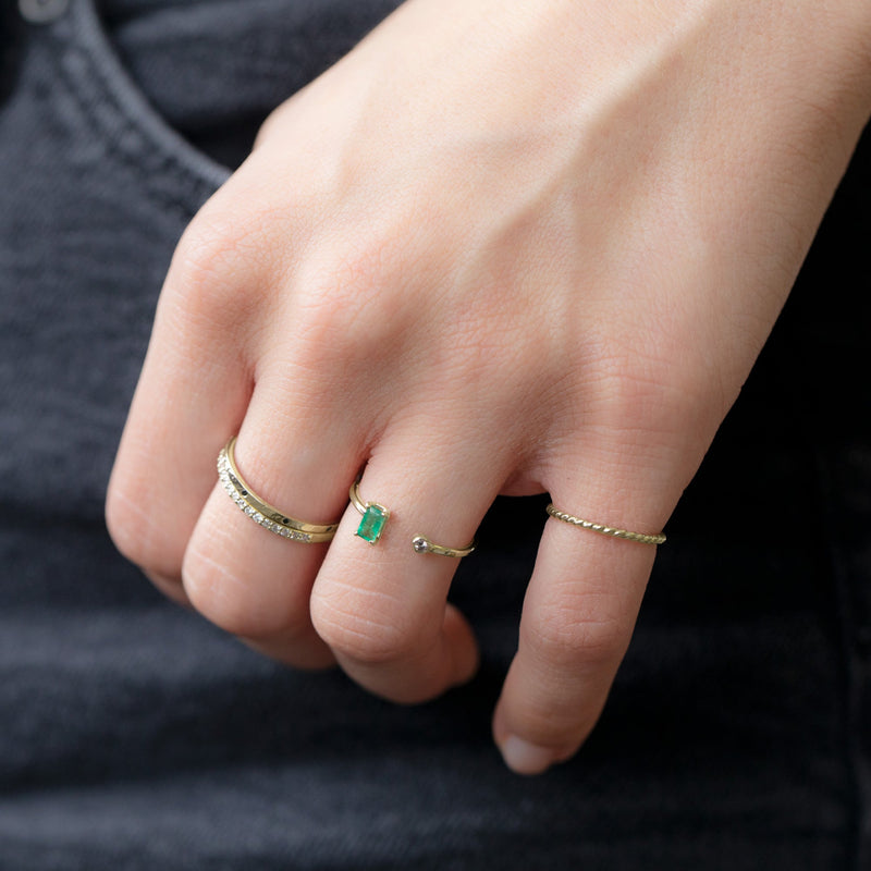 The Open Cuff Emerald + Diamond Ring | 14K Yellow Gold