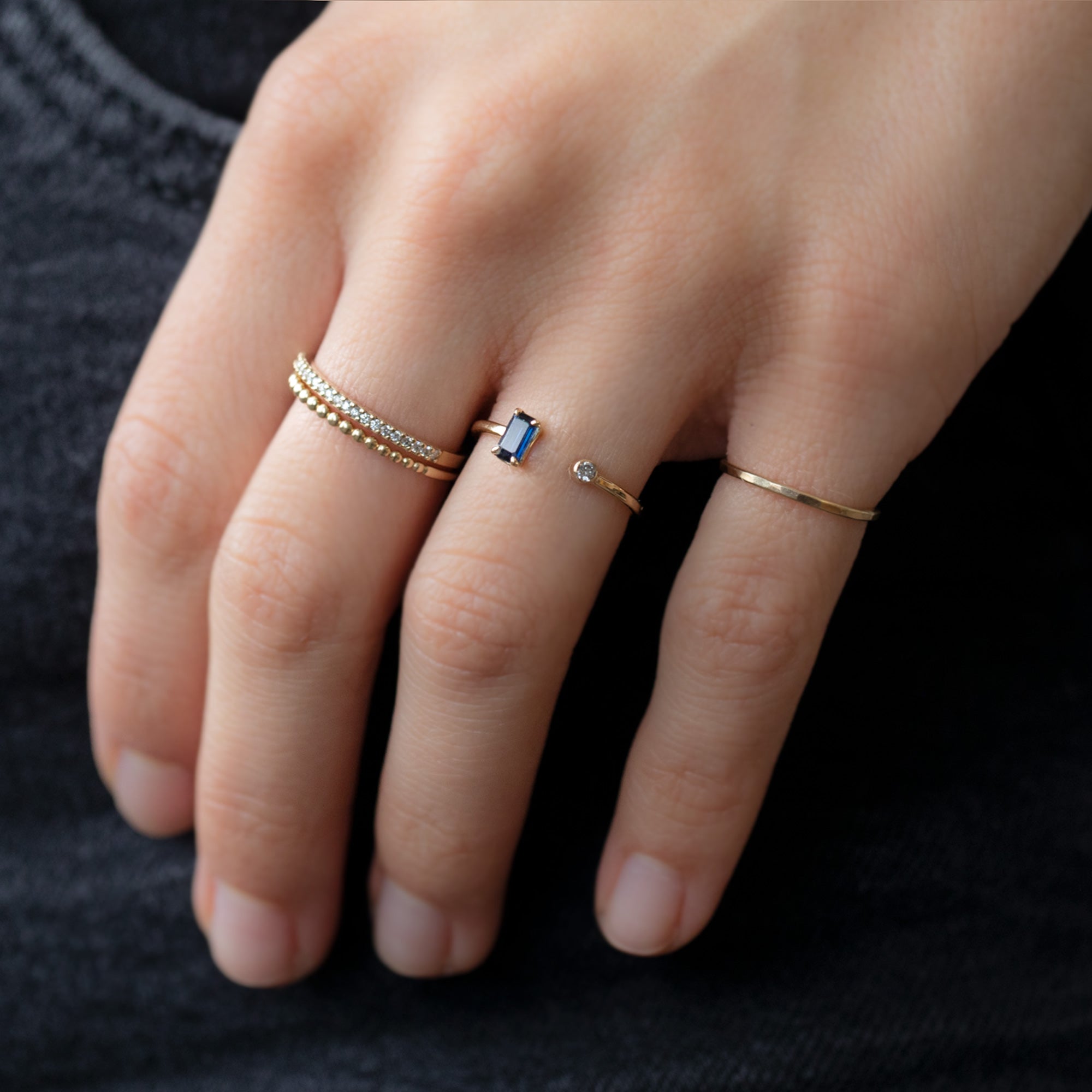 The Open Cuff Sapphire + Diamond Ring | 14K Yellow Gold