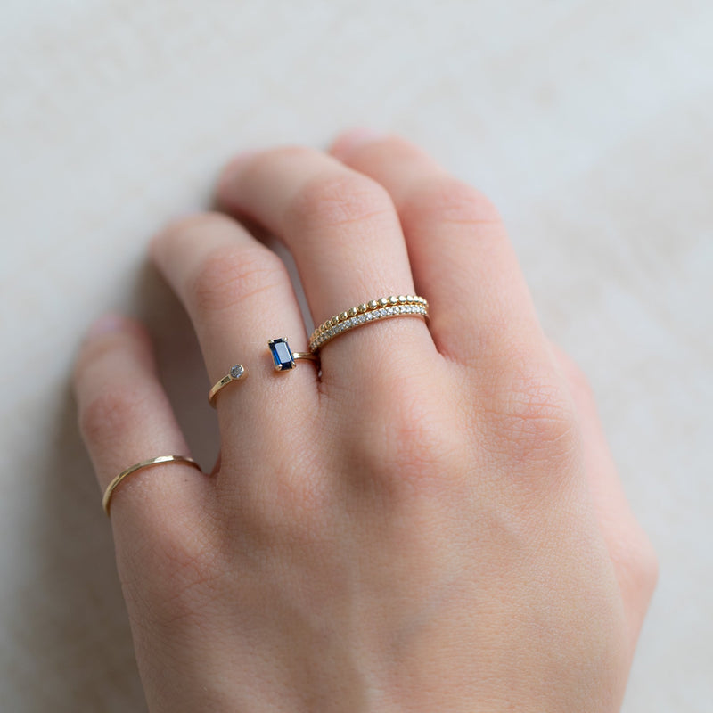 The Open Cuff Sapphire + Diamond Ring | 14K Yellow Gold