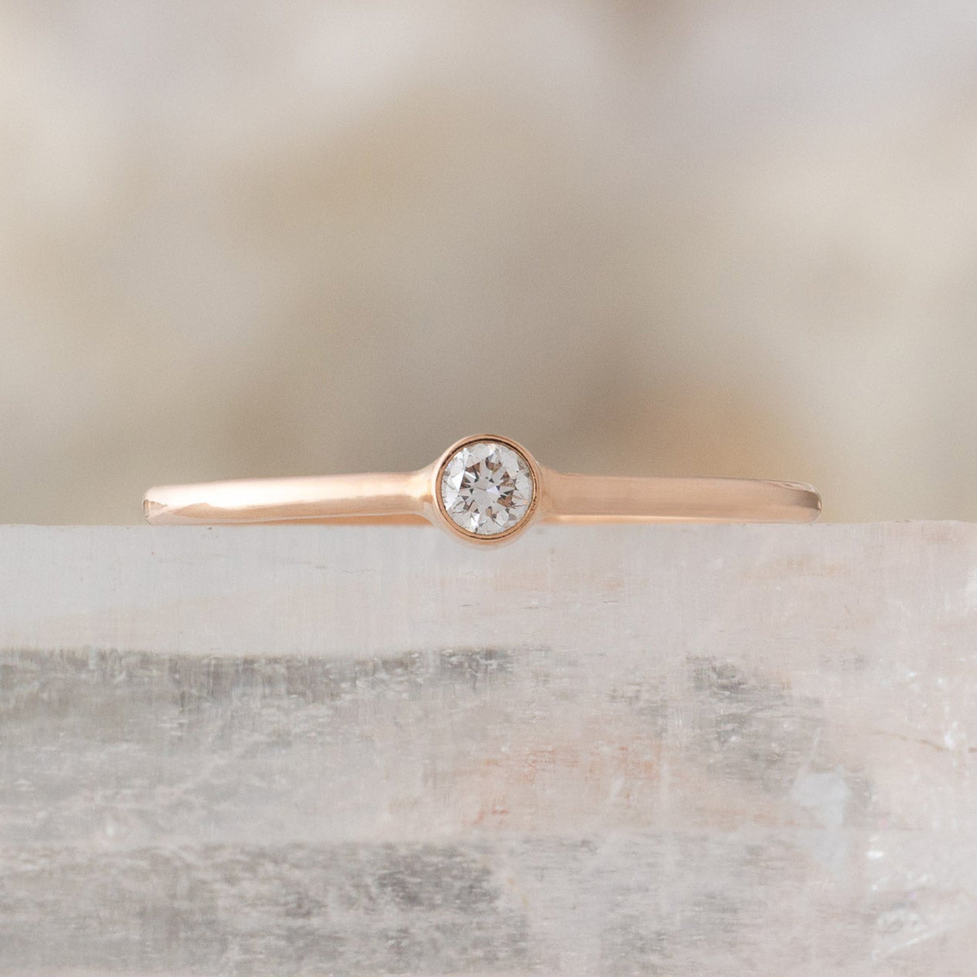 The Teensy Custom White Diamond Stacking Ring | 14K Rose Gold