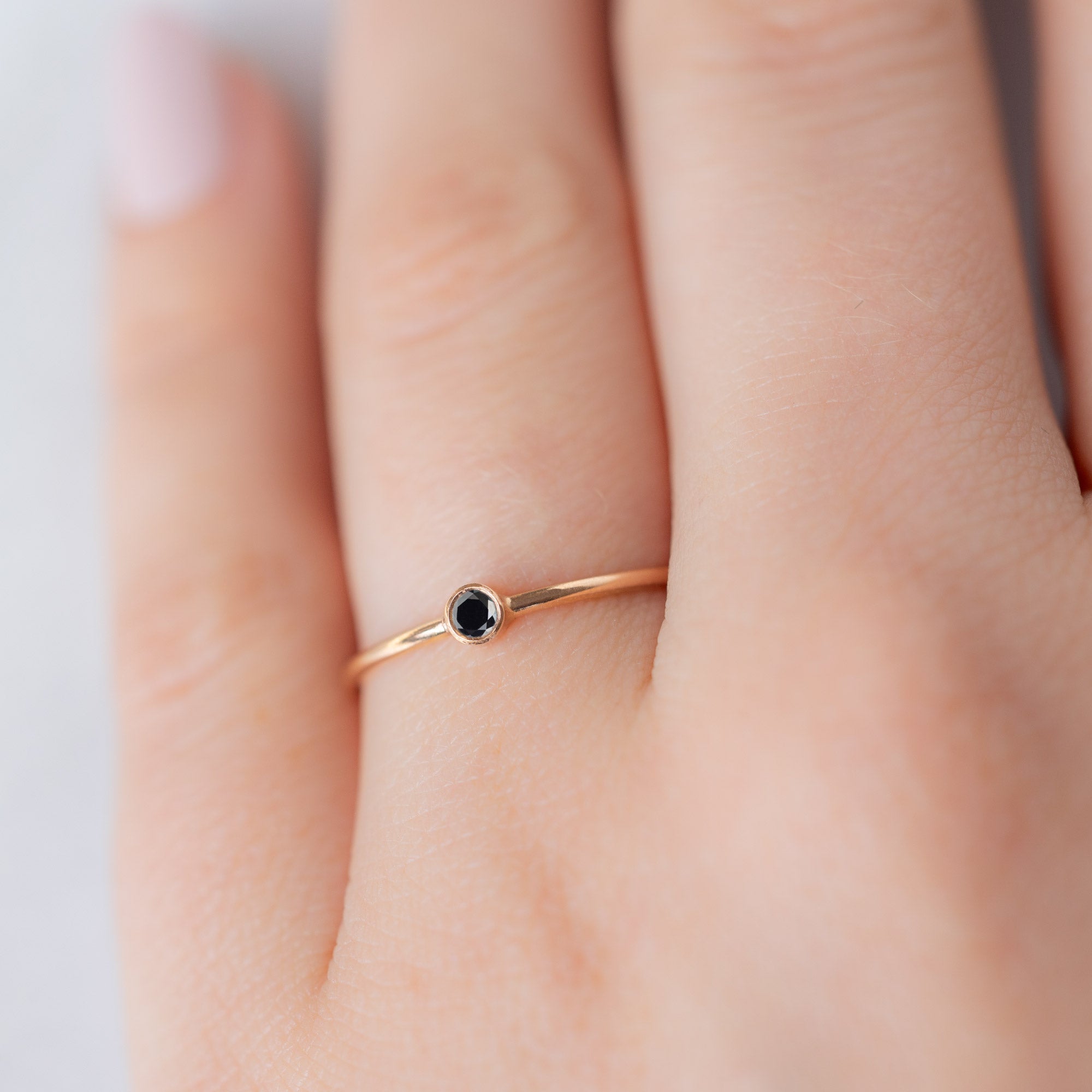 The Teensy Custom Black Diamond Stacking Ring | 14K Rose Gold