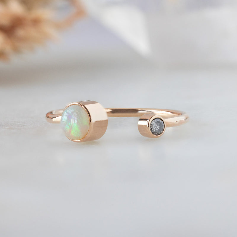 The Open Cuff Opal + Diamond Ring | 14K Rose Gold