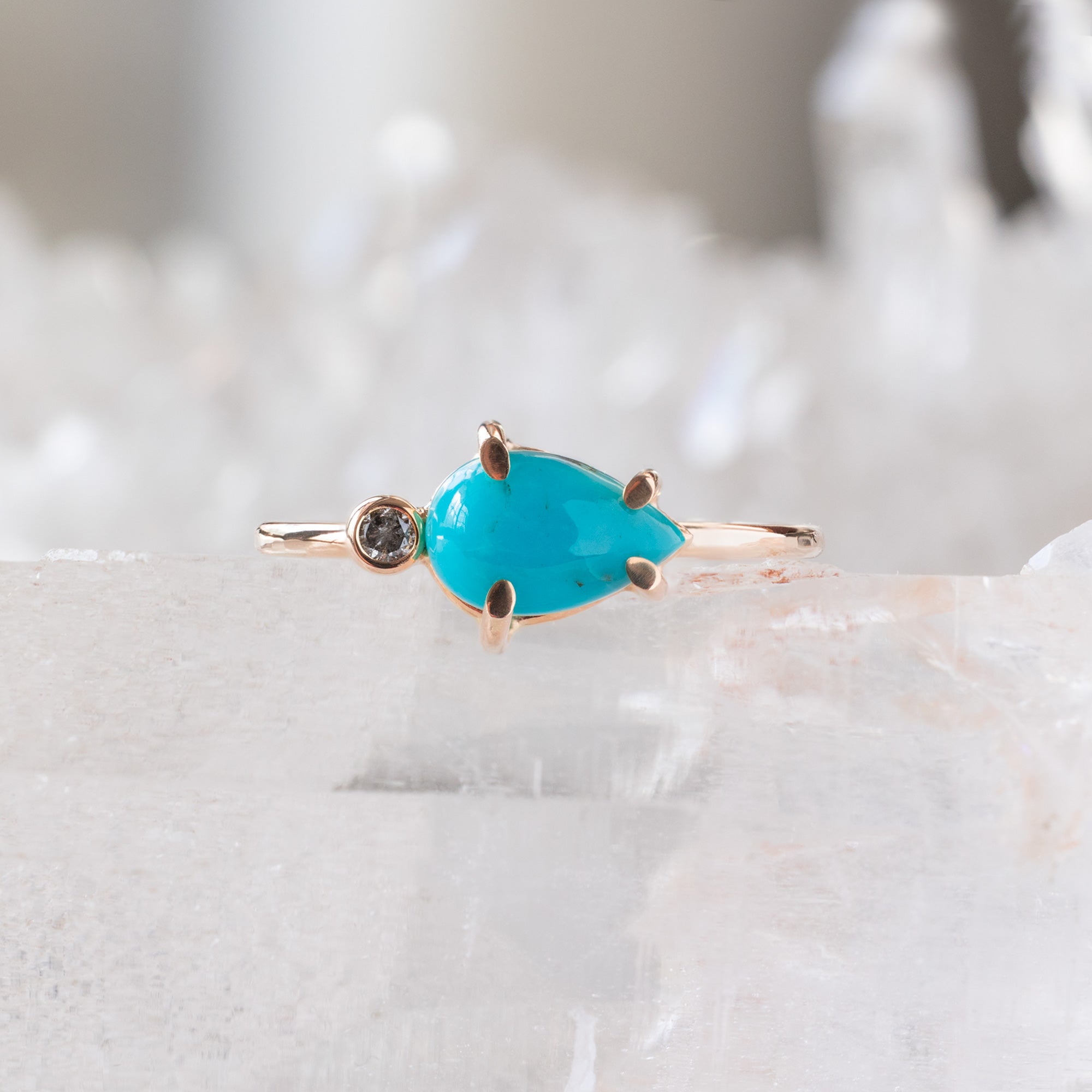 The Asymmetrical Turquoise + Diamond Ring | 14K Rose Gold