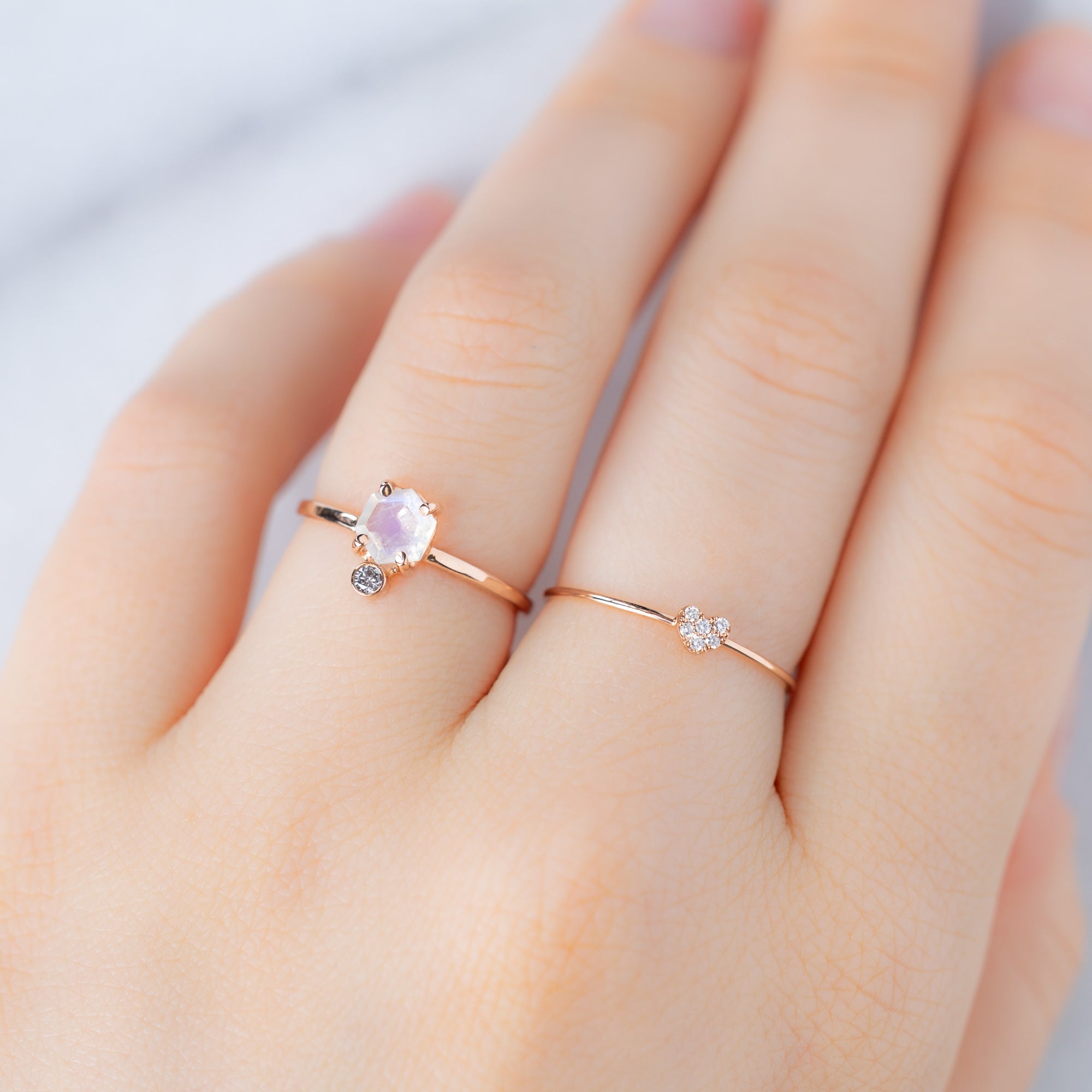 The Hexagon Moonstone + Diamond Ring | 14K Rose Gold