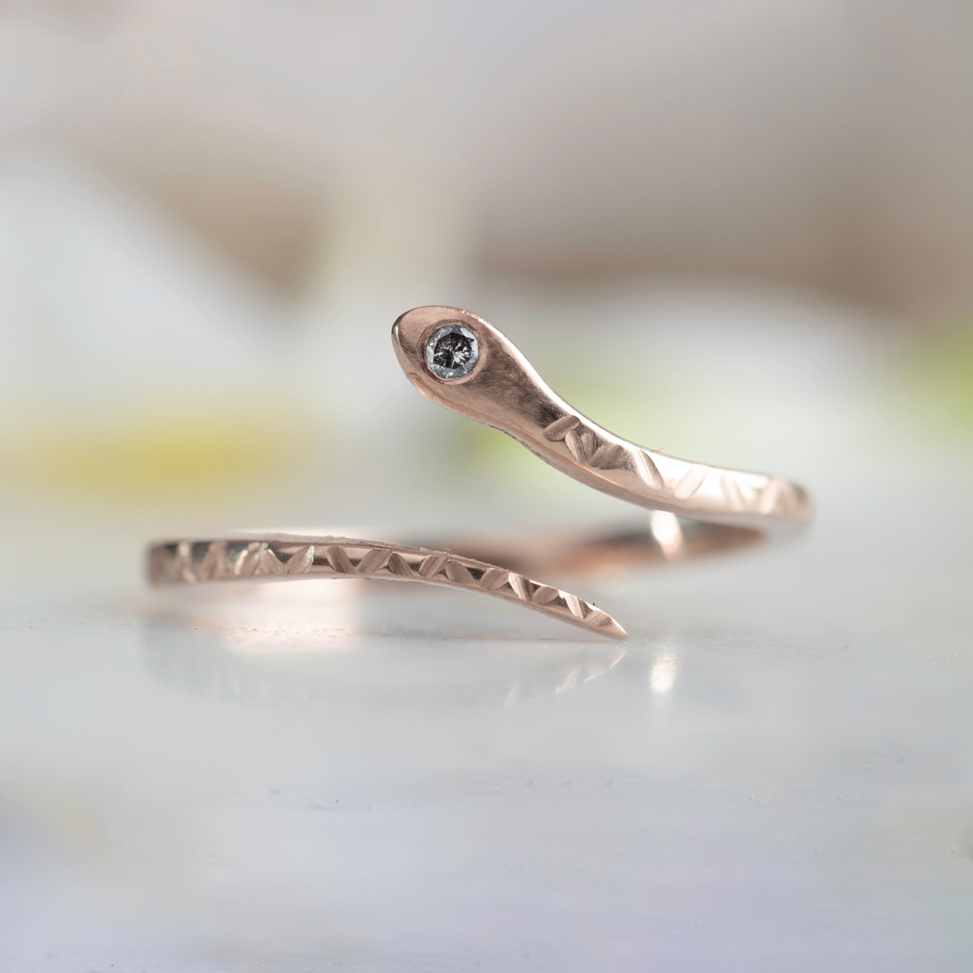 The Salt and Pepper Diamond Serpent Ring | 14K Rose Gold