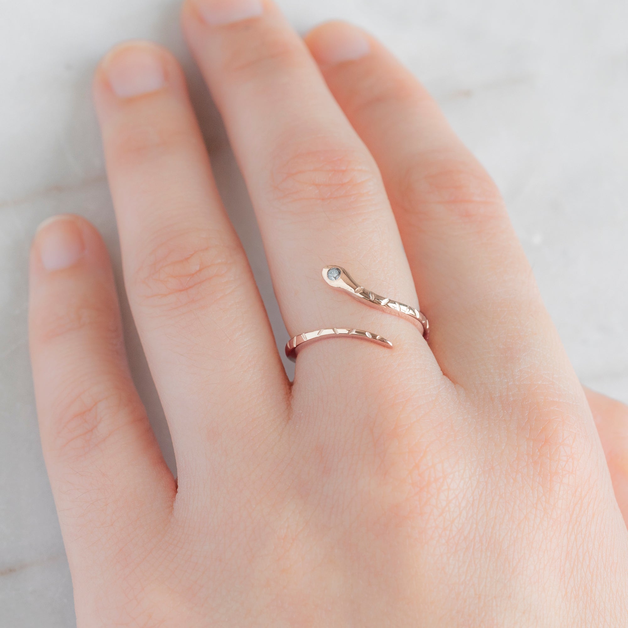 The Salt and Pepper Diamond Serpent Ring | 14K Rose Gold