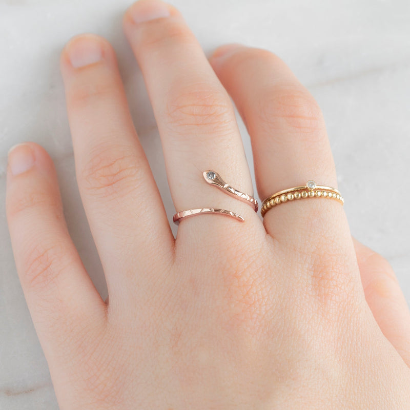 The Salt and Pepper Diamond Serpent Ring | 14K Rose Gold