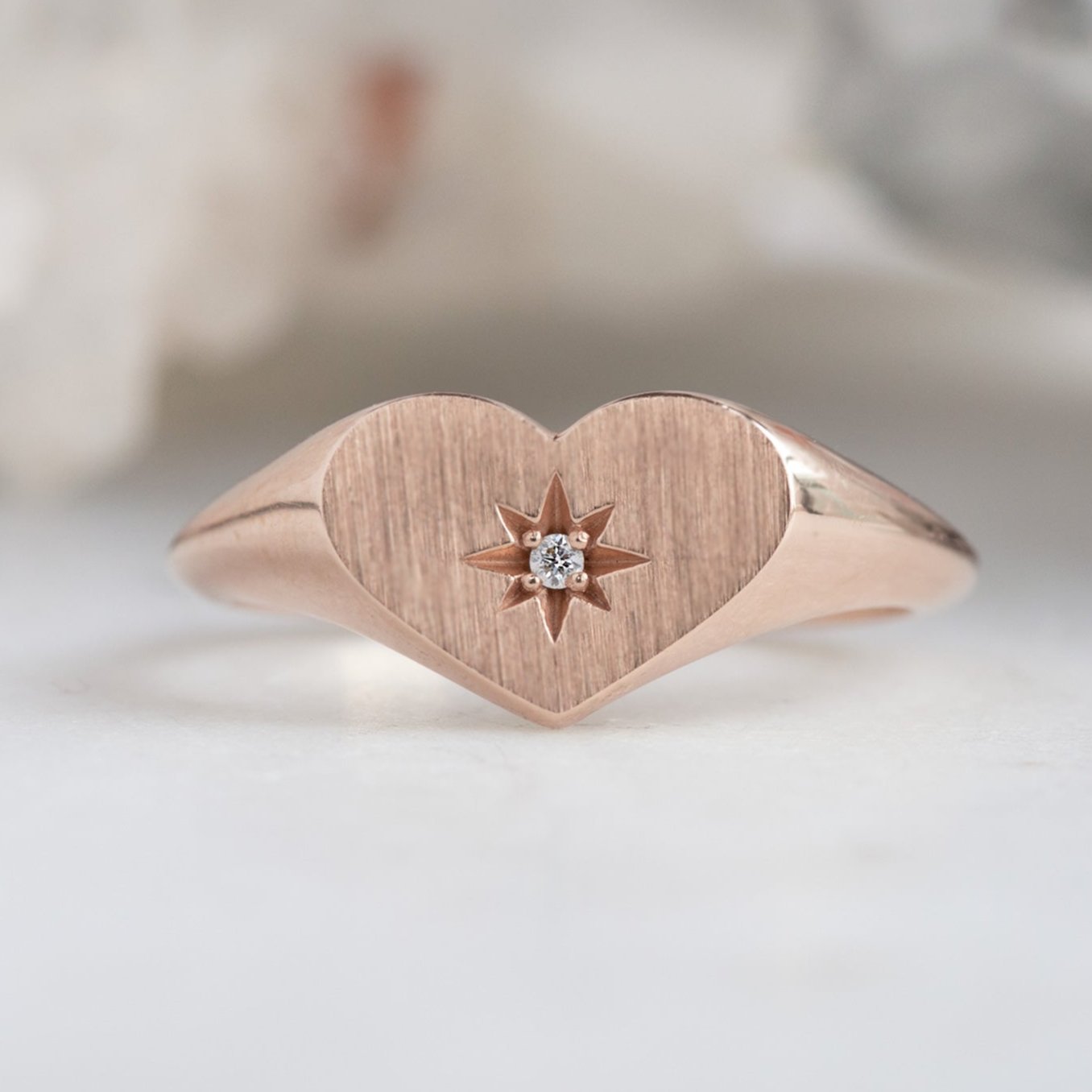 The Sweetheart White Diamond Signet Ring | 14K Rose Gold