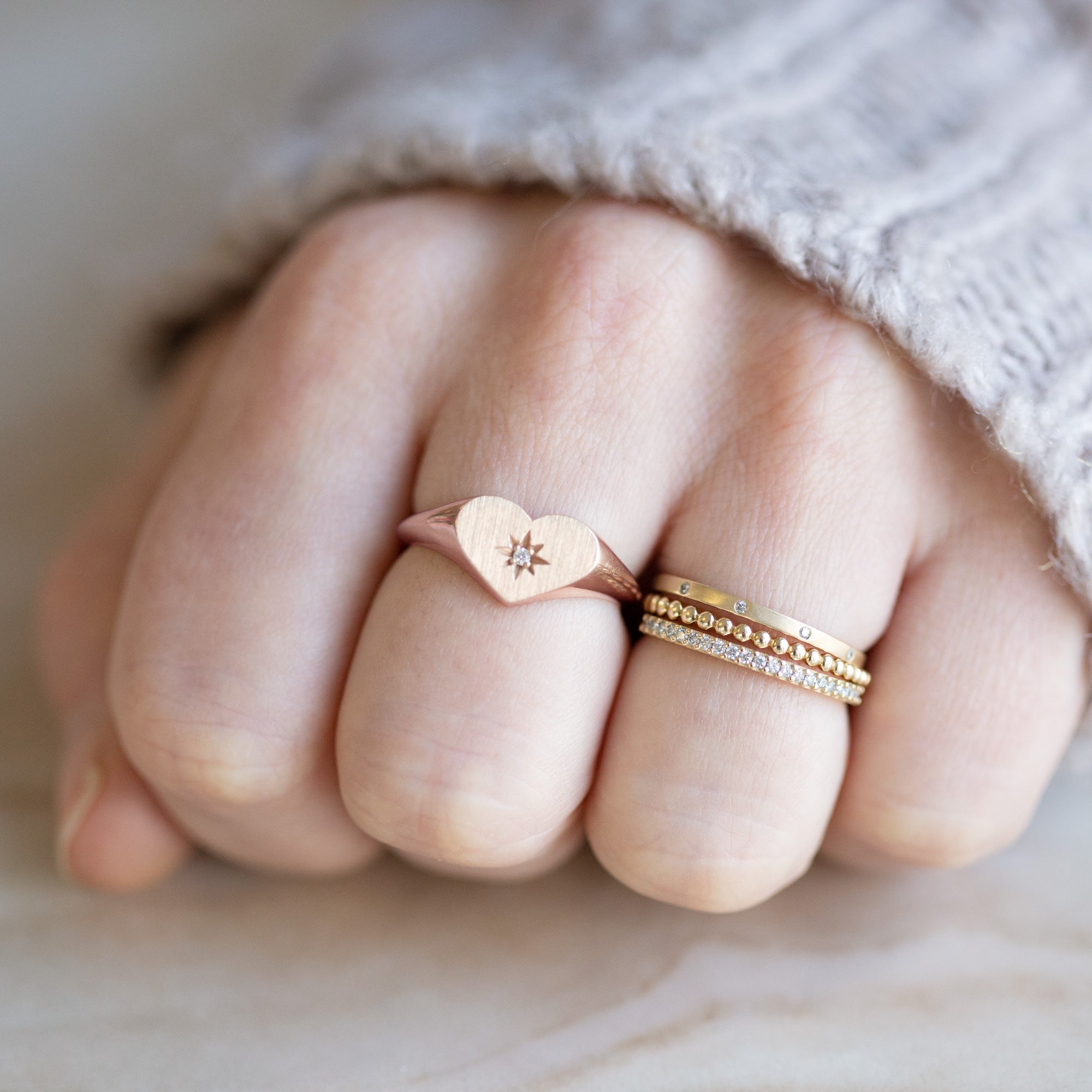 The Sweetheart White Diamond Signet Ring | 14K Rose Gold