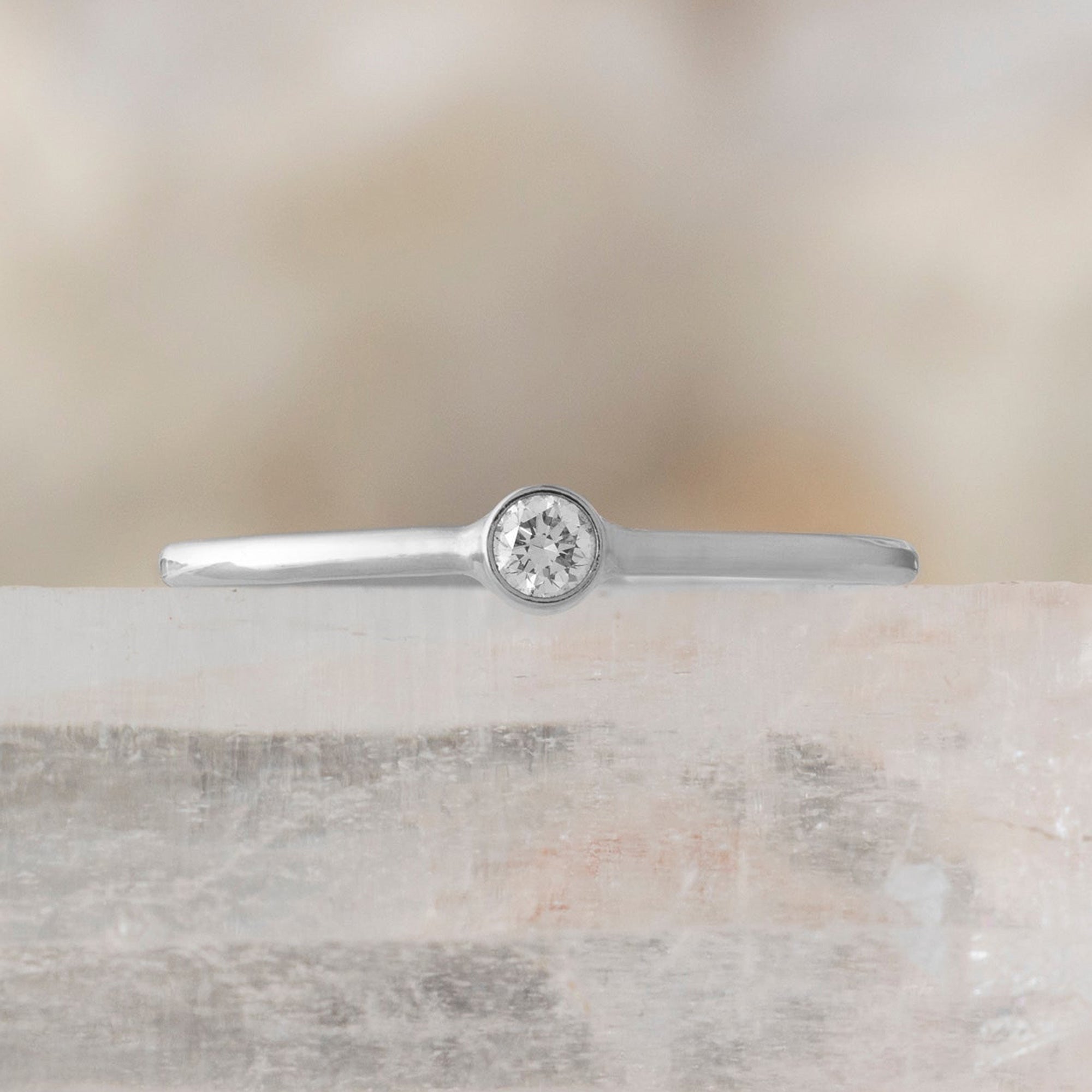 The Teensy Custom White Diamond Stacking Ring | 14K White Gold