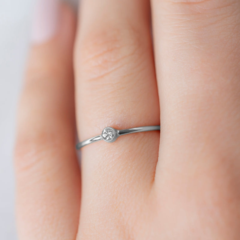 The Teensy Custom White Diamond Stacking Ring | 14K White Gold